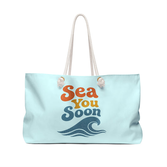 SEA YOU SOON Weekender Bag — Retro Beach Tote for Vacation & Weekend Getaways