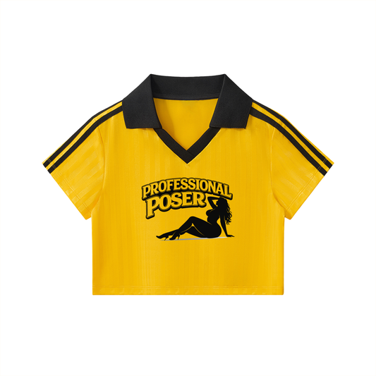 PROFESSIONAL POSER Contrast Collar Striped Cropped Jersey