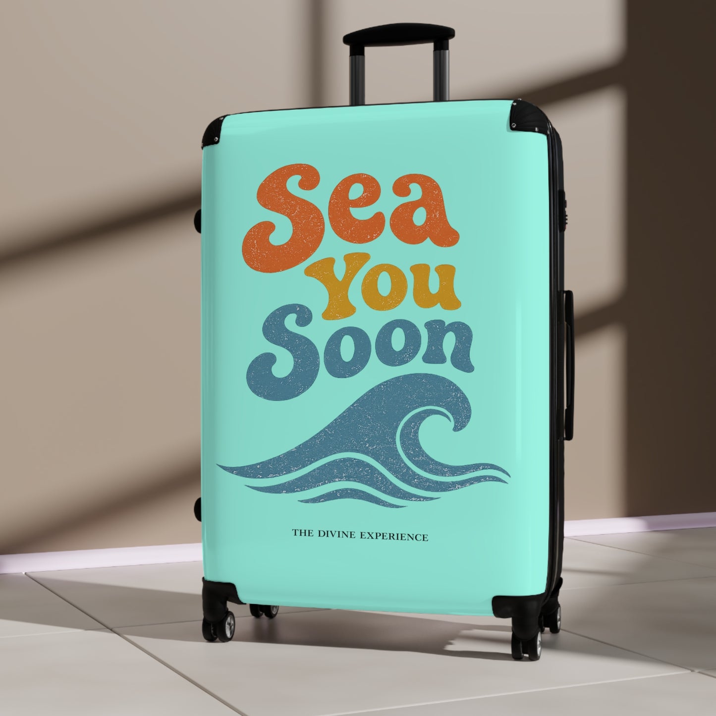 SEA YOU SOON Suitcase – Retro Beach Wave Carry-On Travel Luggage