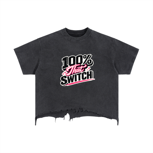 100% THAT SWITCH Vintage Wash Boxy Distressed Hem T-Shirt