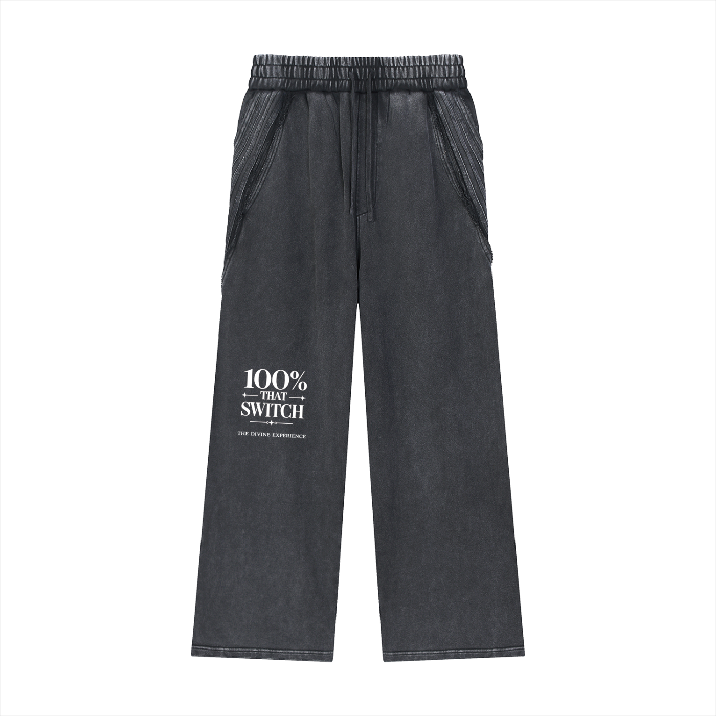 100% THAT SWITCH Snow Washed Tape Raw Edge Sweatpants