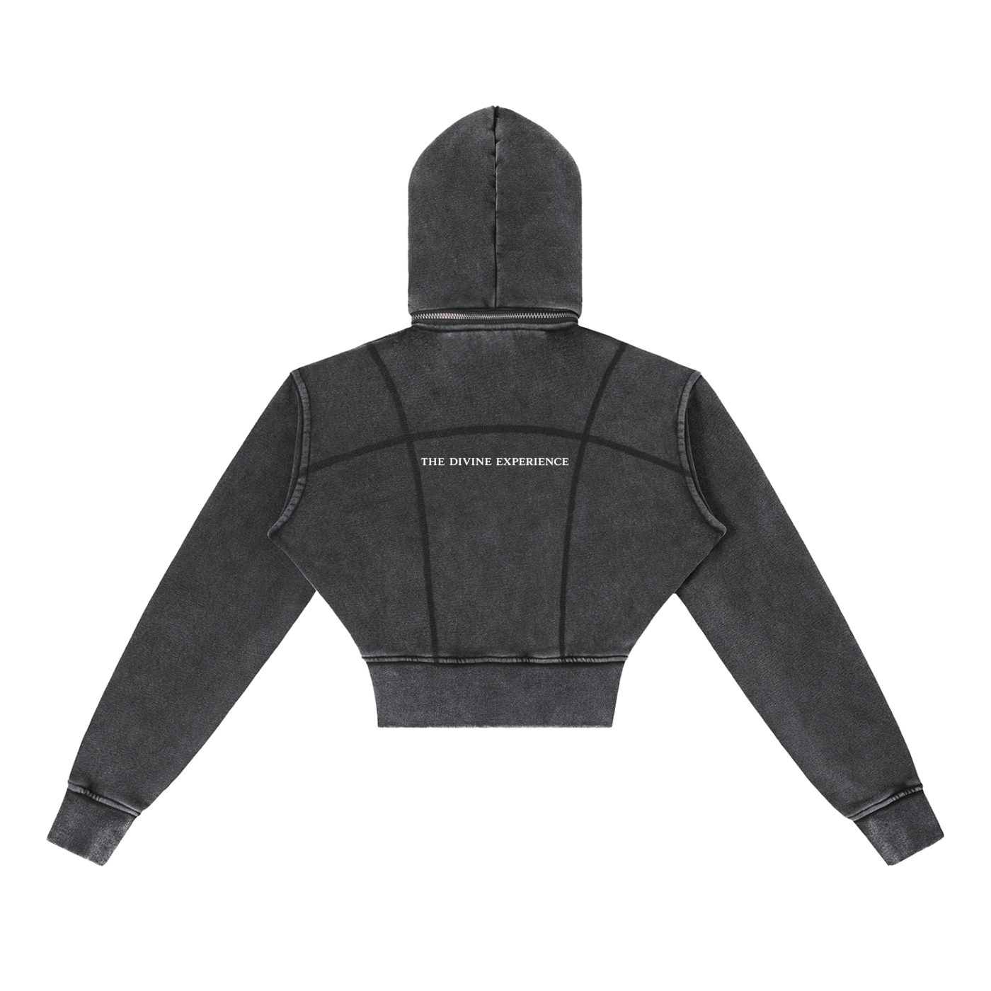 DIVINE EXPERIENCE Vintage Washed Cropped Fleece ZIP Hoodie