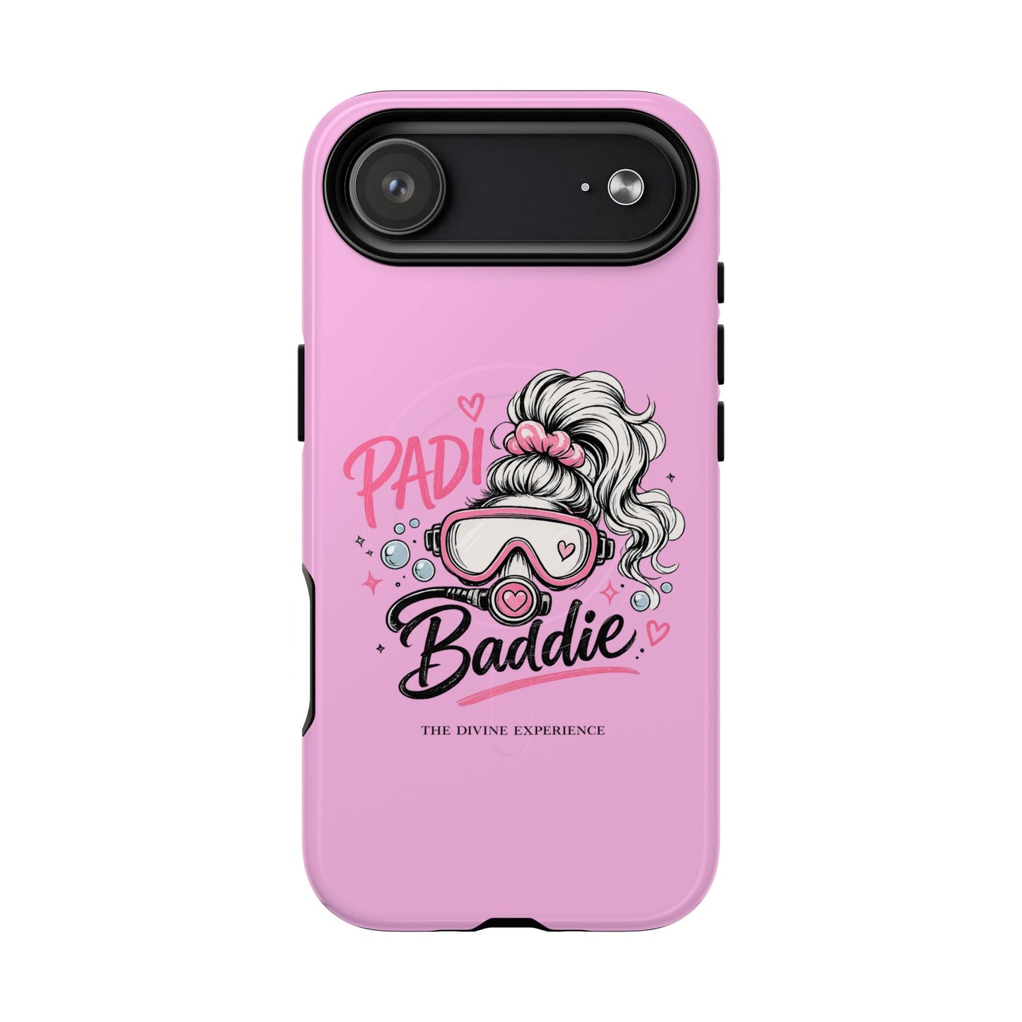 Pink PADI BADDIE Tough Magnetic Phone Case — Cute Scuba Diver Girl Design