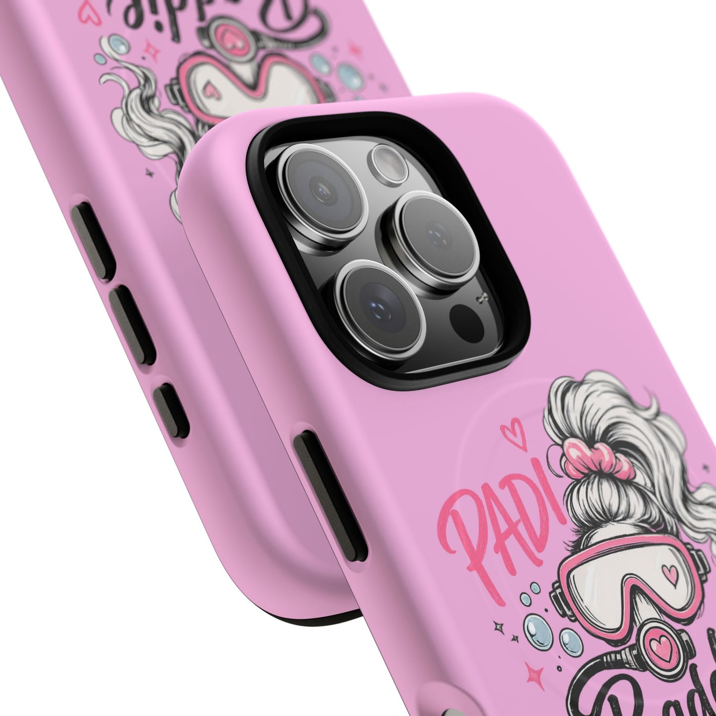 Pink PADI BADDIE Tough Magnetic Phone Case — Cute Scuba Diver Girl Design