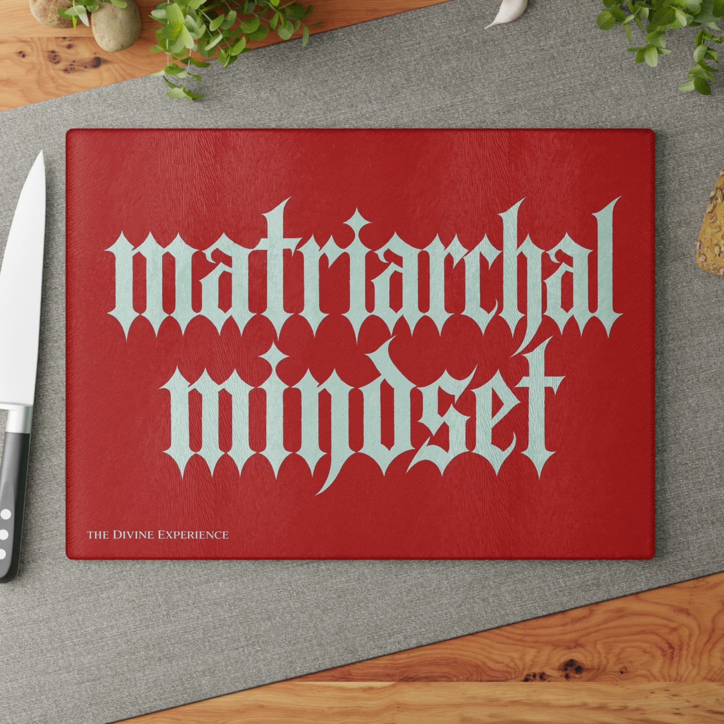 MATRIARCHAL MINDSET Glass Cutting Board — Bold Feminist Kitchen Décor