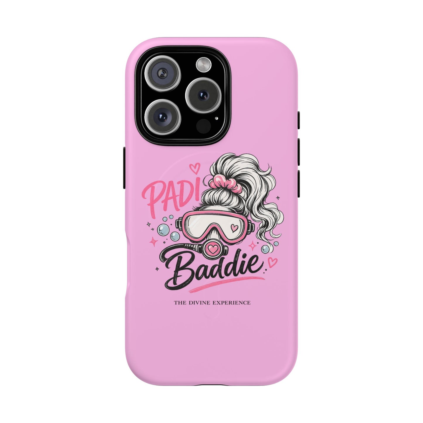 Pink PADI BADDIE Tough Magnetic Phone Case — Cute Scuba Diver Girl Design