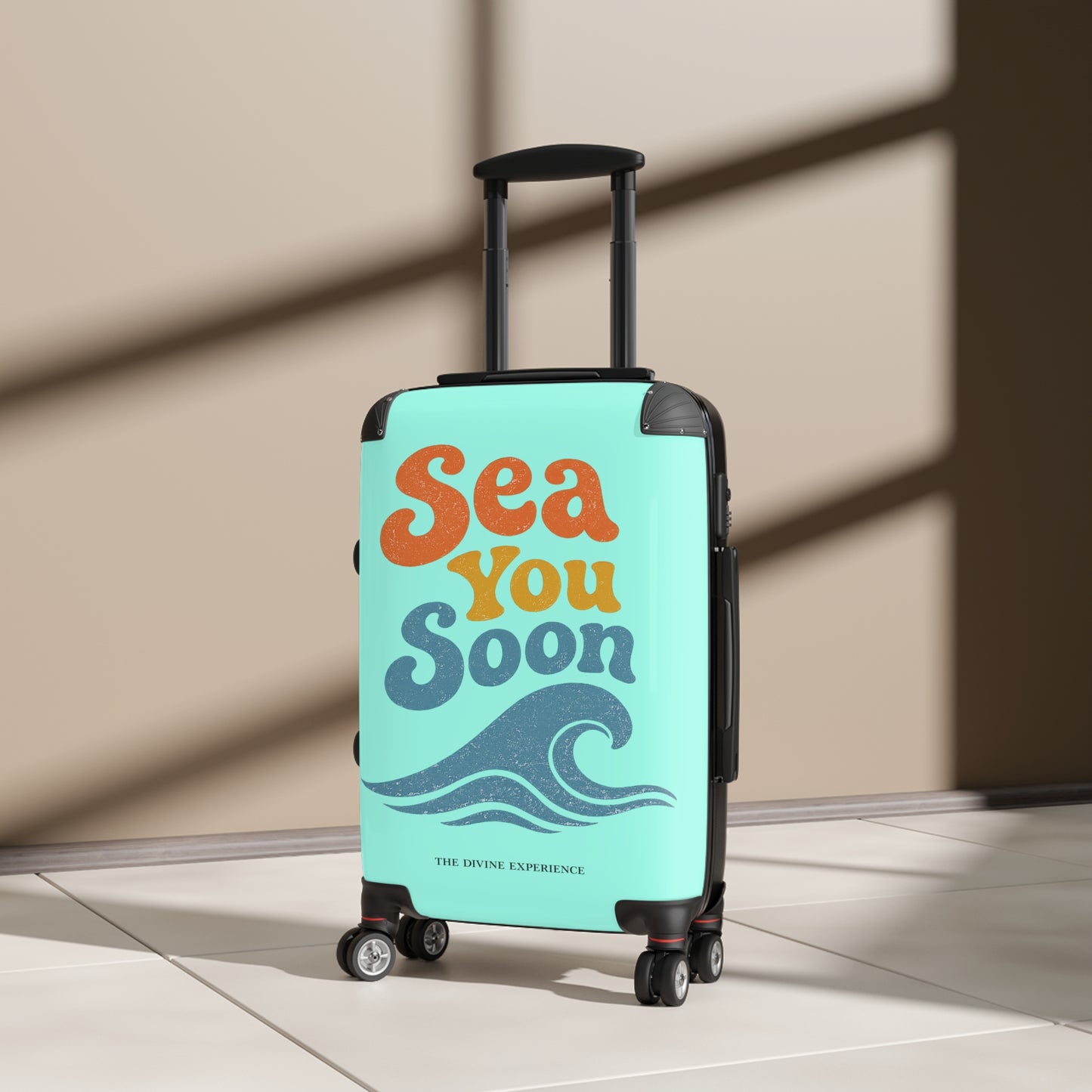 SEA YOU SOON Suitcase – Retro Beach Wave Carry-On Travel Luggage