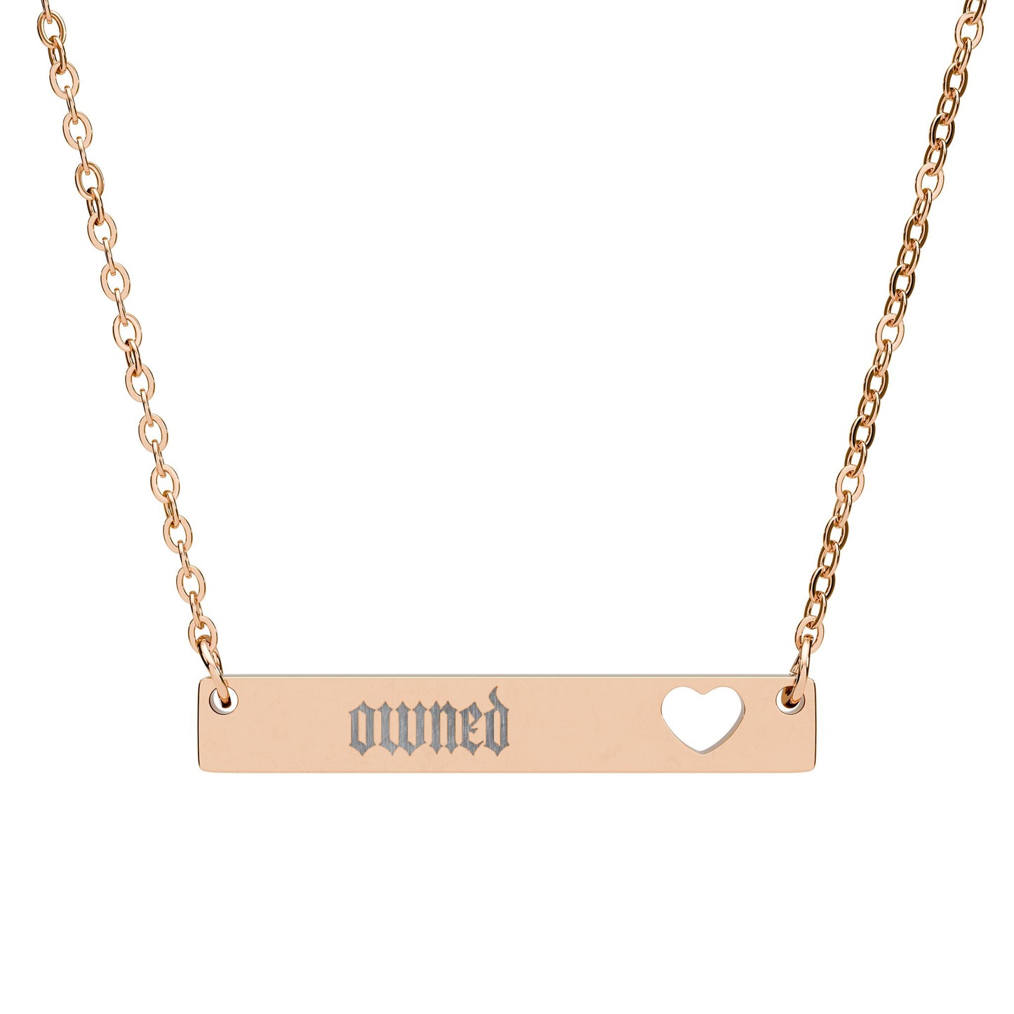 OWNED Engravable Heart Cutout Bar Necklace — Personalized Name Bar Pendant