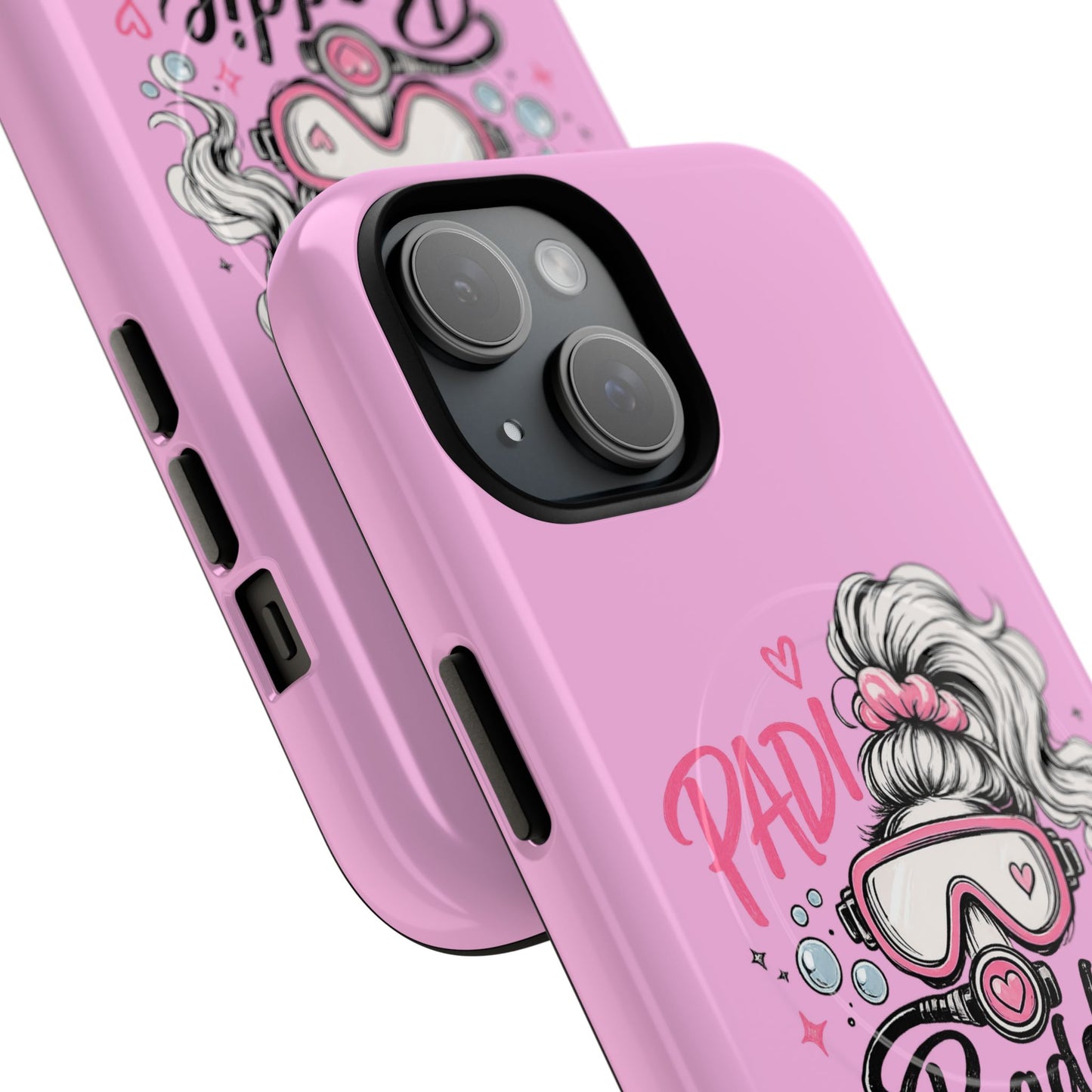 Pink PADI BADDIE Tough Magnetic Phone Case — Cute Scuba Diver Girl Design