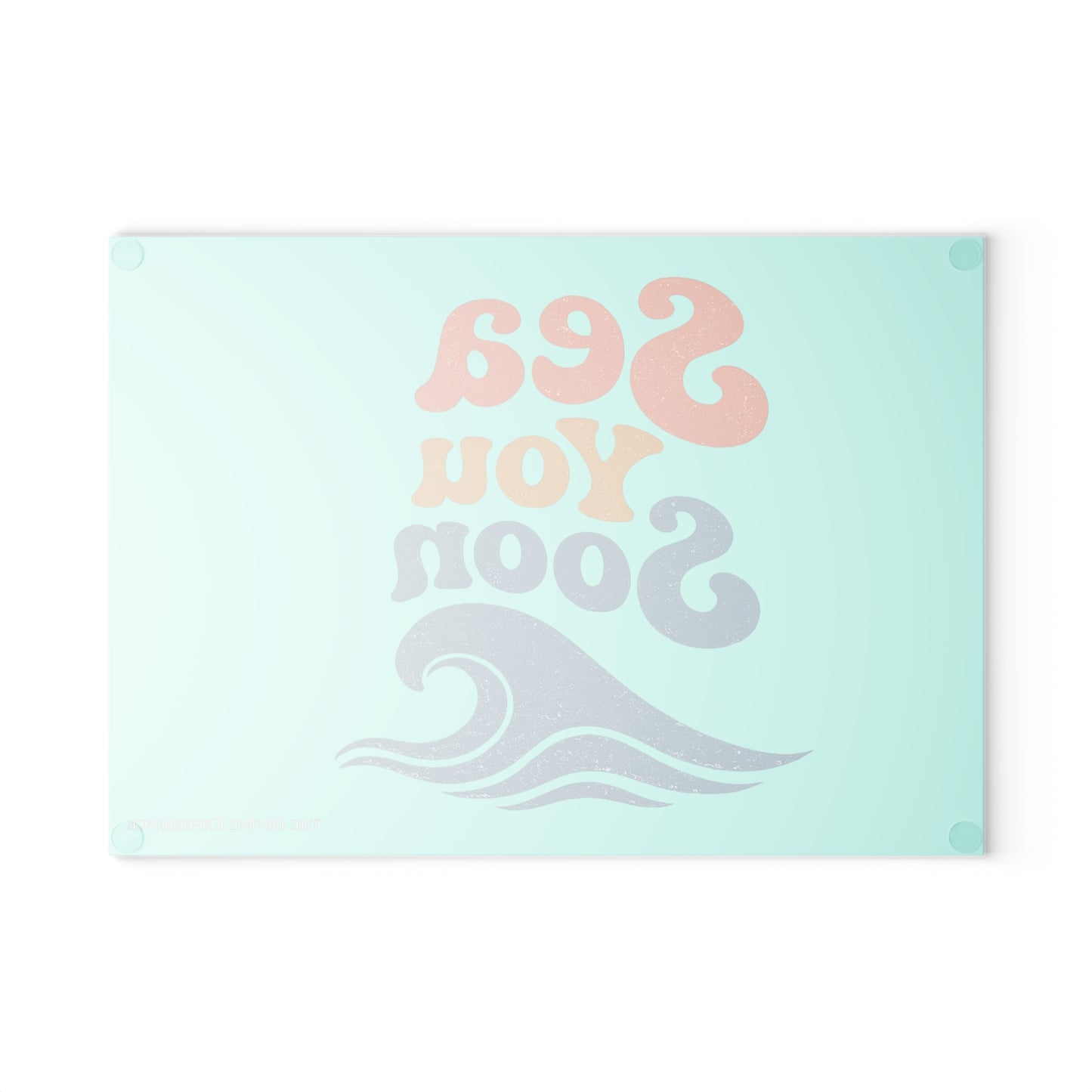 SEA YOU SOON Glass Cutting Board – Retro Beach Wave Kitchen Decor