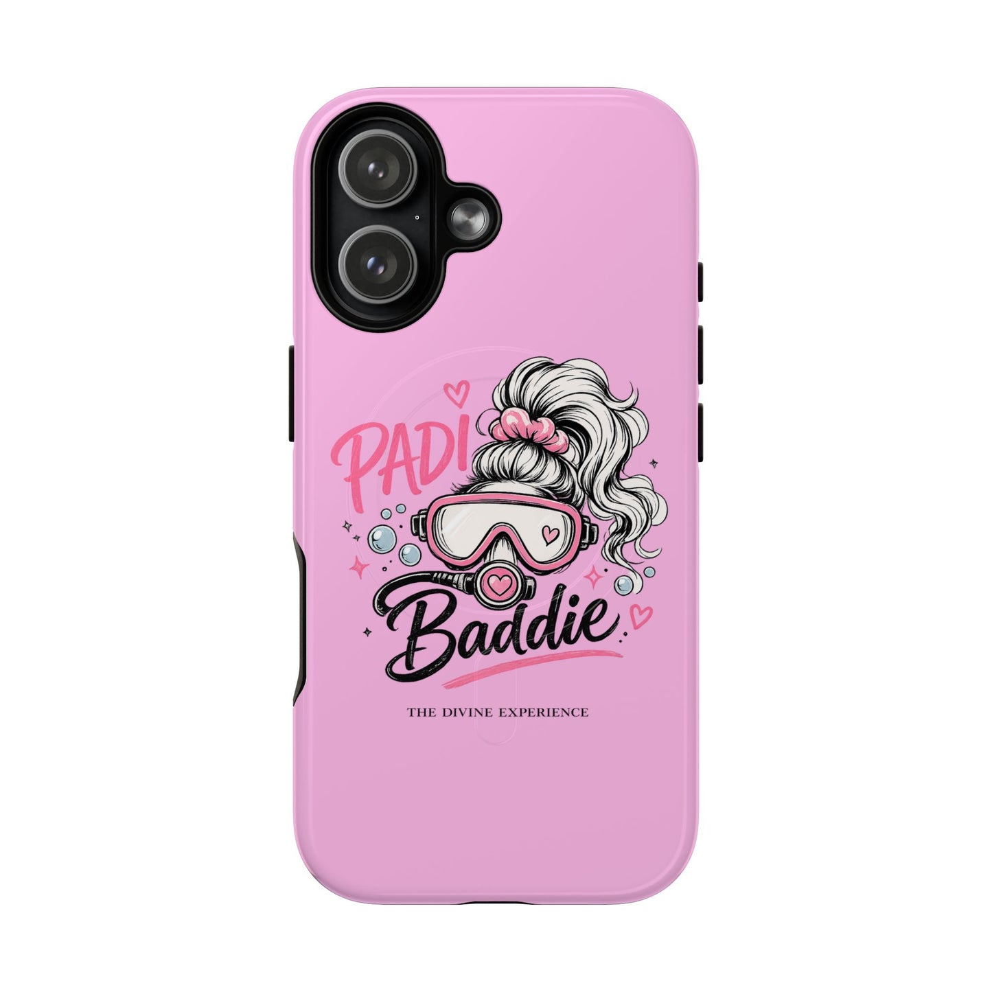 Pink PADI BADDIE Tough Magnetic Phone Case — Cute Scuba Diver Girl Design