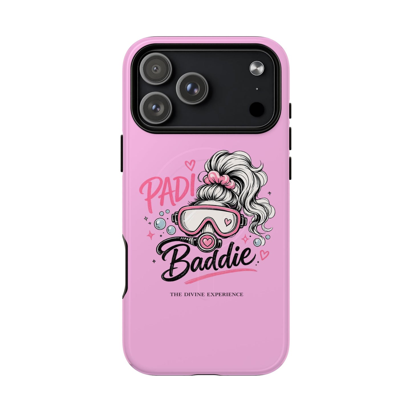 Pink PADI BADDIE Tough Magnetic Phone Case — Cute Scuba Diver Girl Design