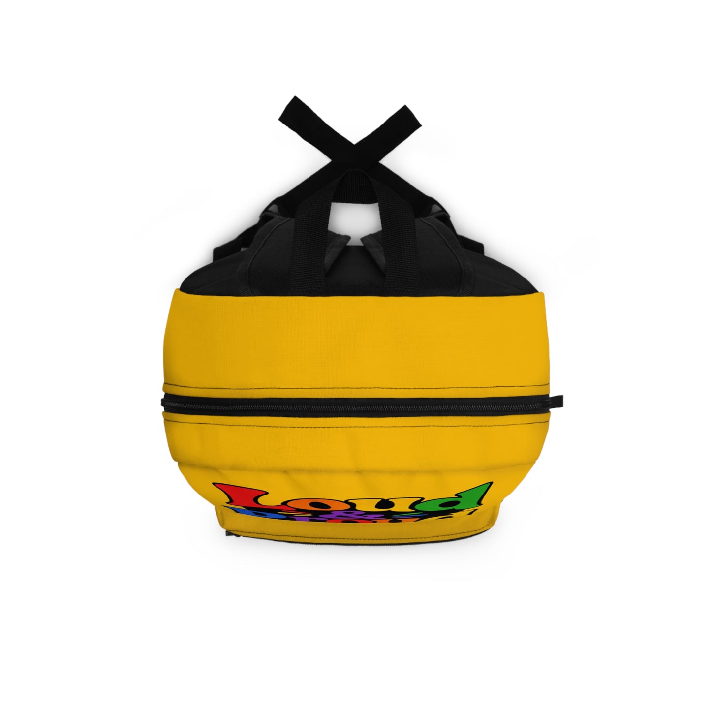 LOUD & PROUD LGBTQ Yellow Backpack — Vibrant Rainbow Statement Bag