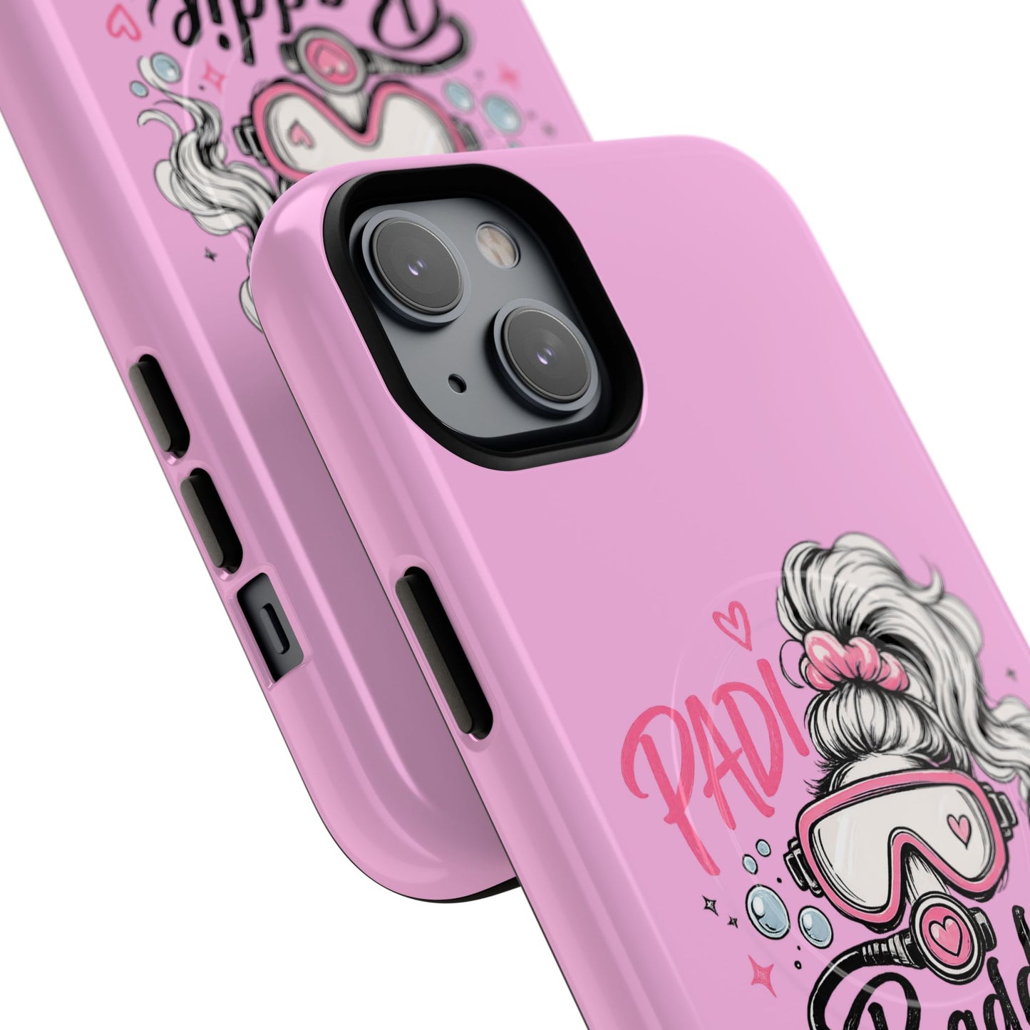 Pink PADI BADDIE Tough Magnetic Phone Case — Cute Scuba Diver Girl Design