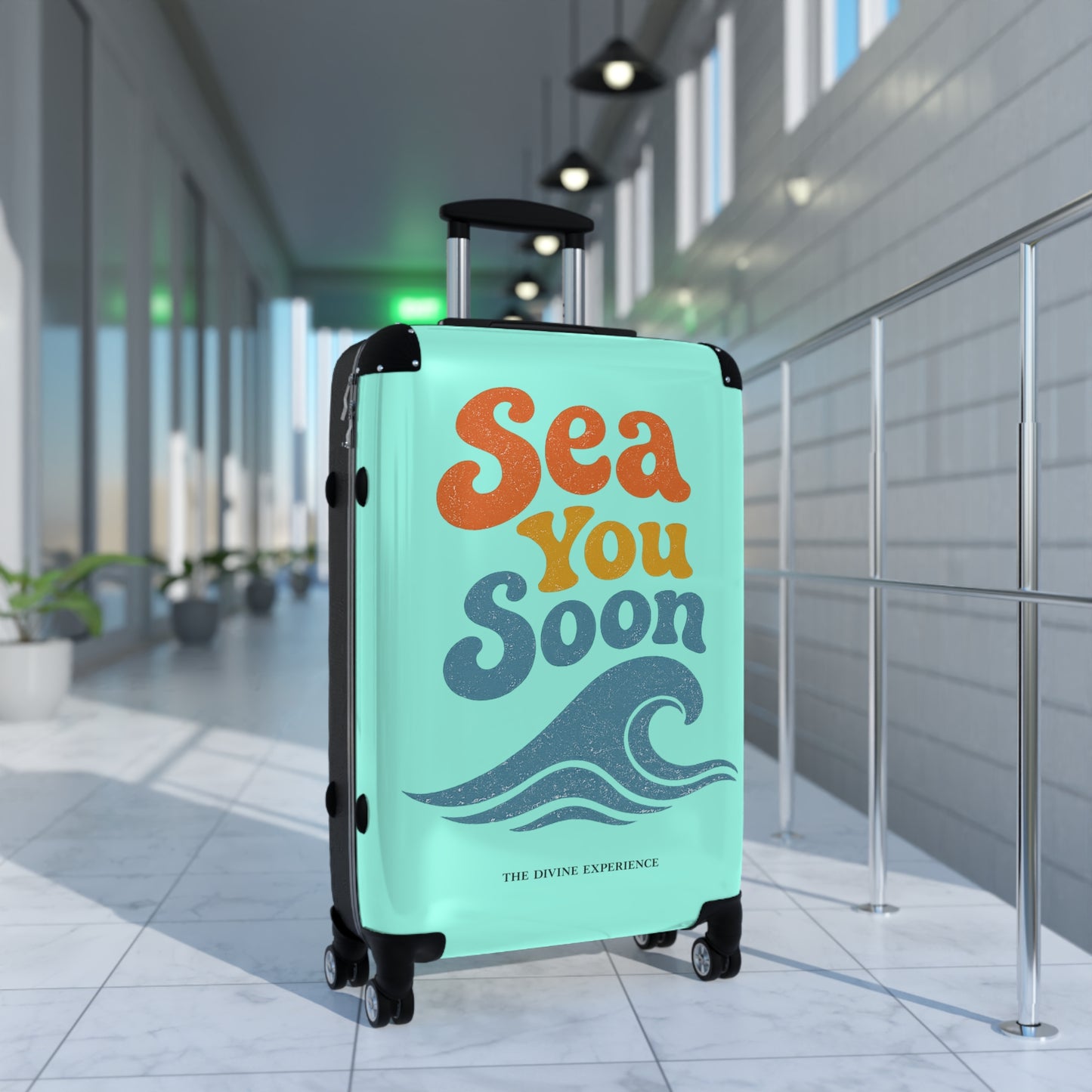 SEA YOU SOON Suitcase – Retro Beach Wave Carry-On Travel Luggage