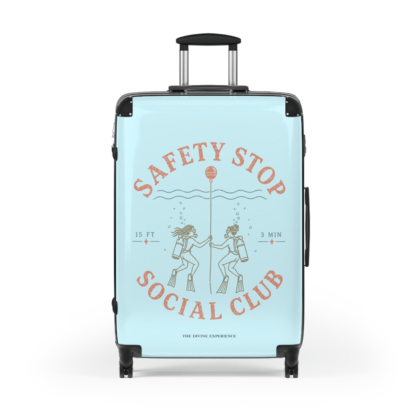 SAFETY STOP SOCIAL CLUB Carry-On Suitcase — Retro Dive-Themed Scuba Travel Luggage