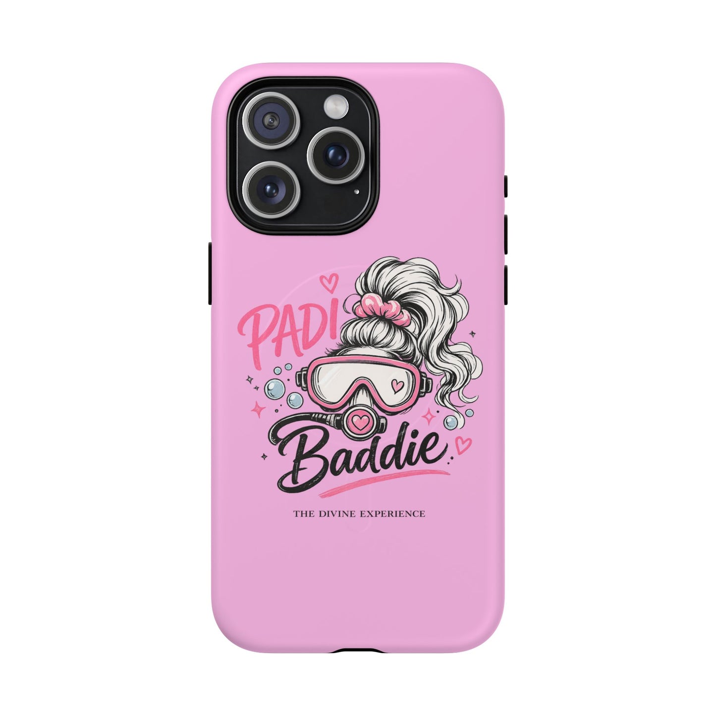 Pink PADI BADDIE Tough Magnetic Phone Case — Cute Scuba Diver Girl Design