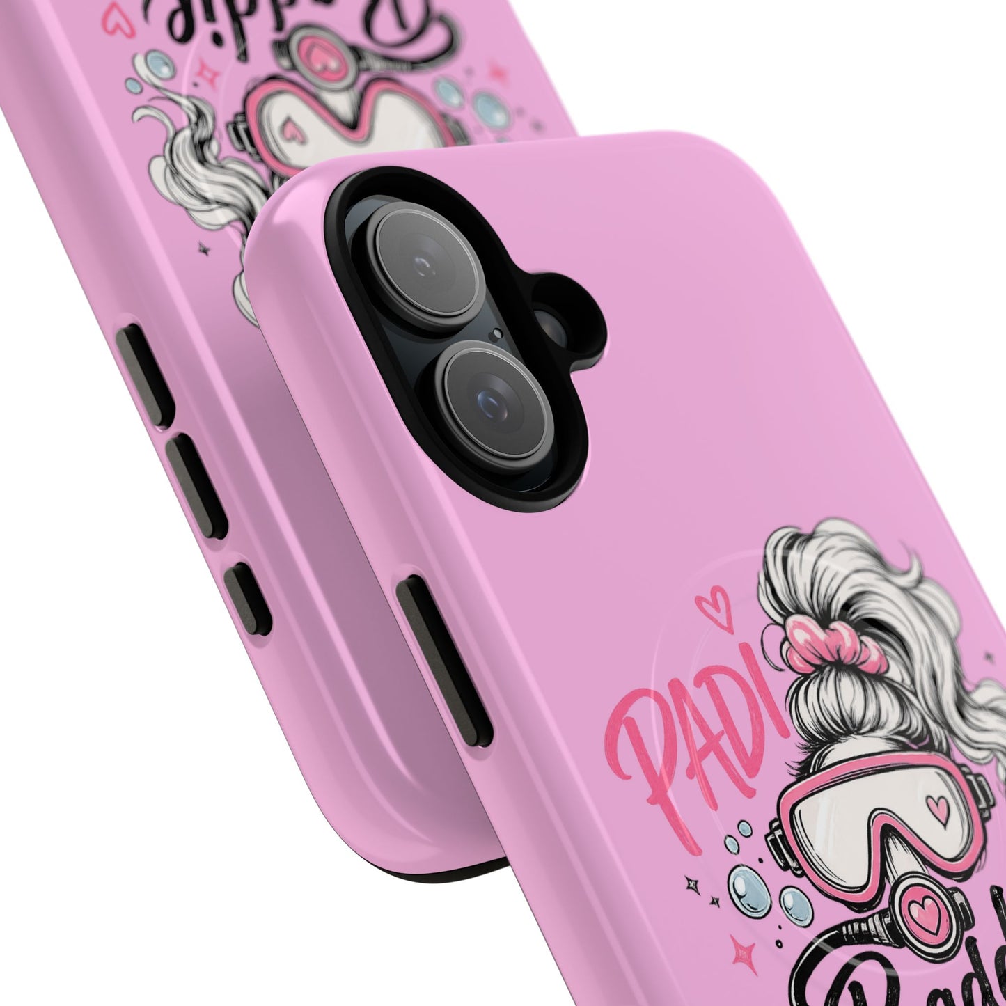 Pink PADI BADDIE Tough Magnetic Phone Case — Cute Scuba Diver Girl Design
