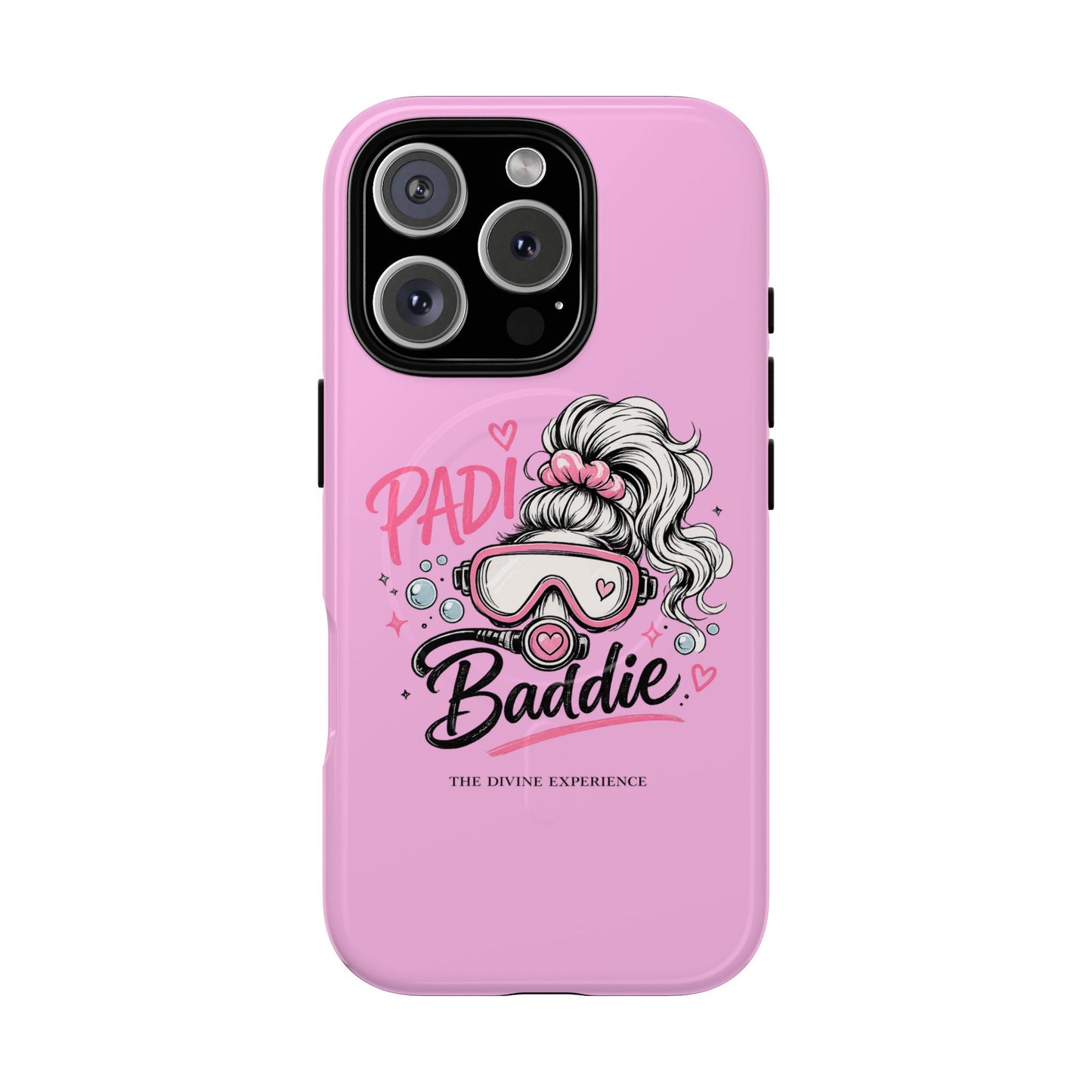 Pink PADI BADDIE Tough Magnetic Phone Case — Cute Scuba Diver Girl Design