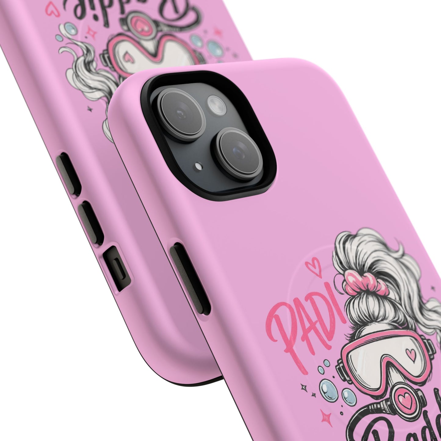 Pink PADI BADDIE Tough Magnetic Phone Case — Cute Scuba Diver Girl Design