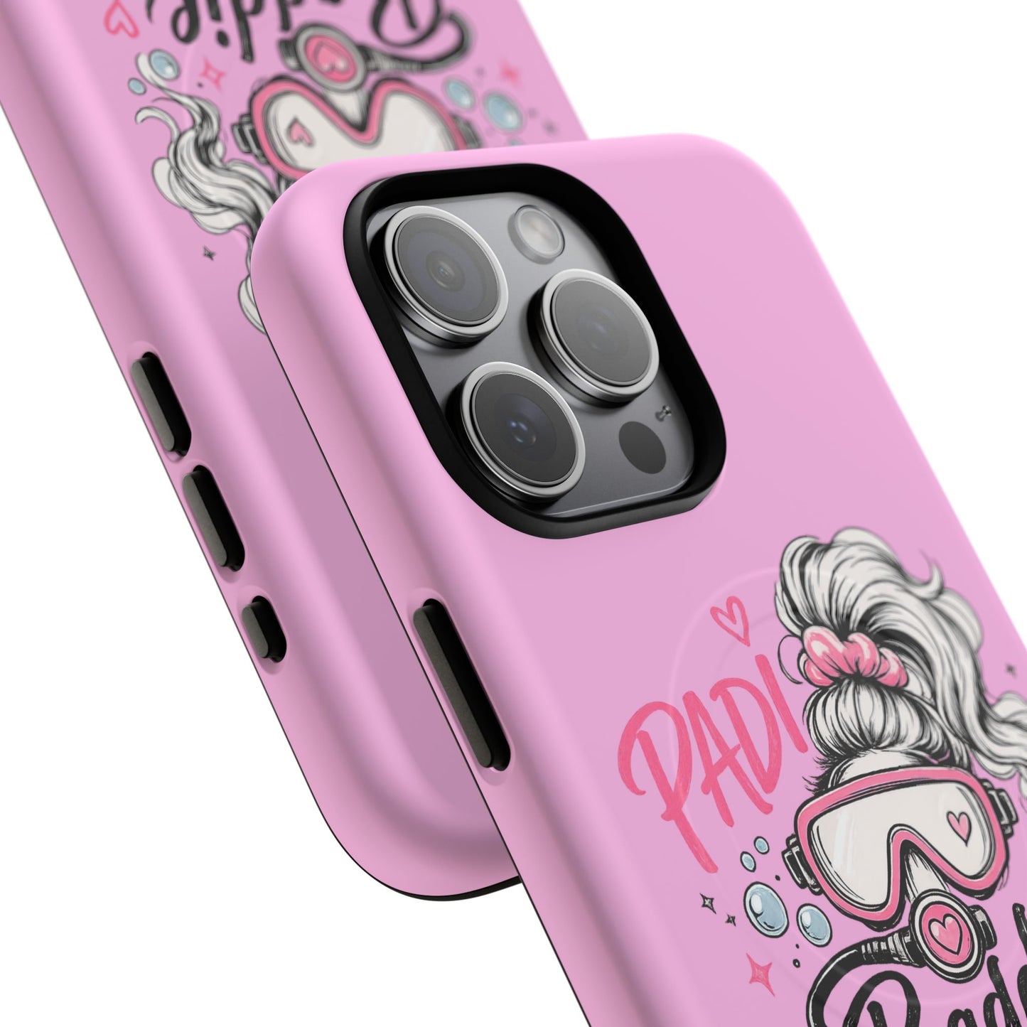 Pink PADI BADDIE Tough Magnetic Phone Case — Cute Scuba Diver Girl Design