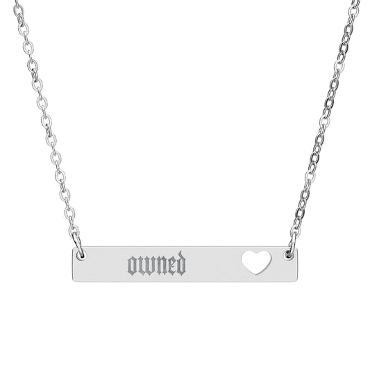 OWNED Engravable Heart Cutout Bar Necklace — Personalized Name Bar Pendant
