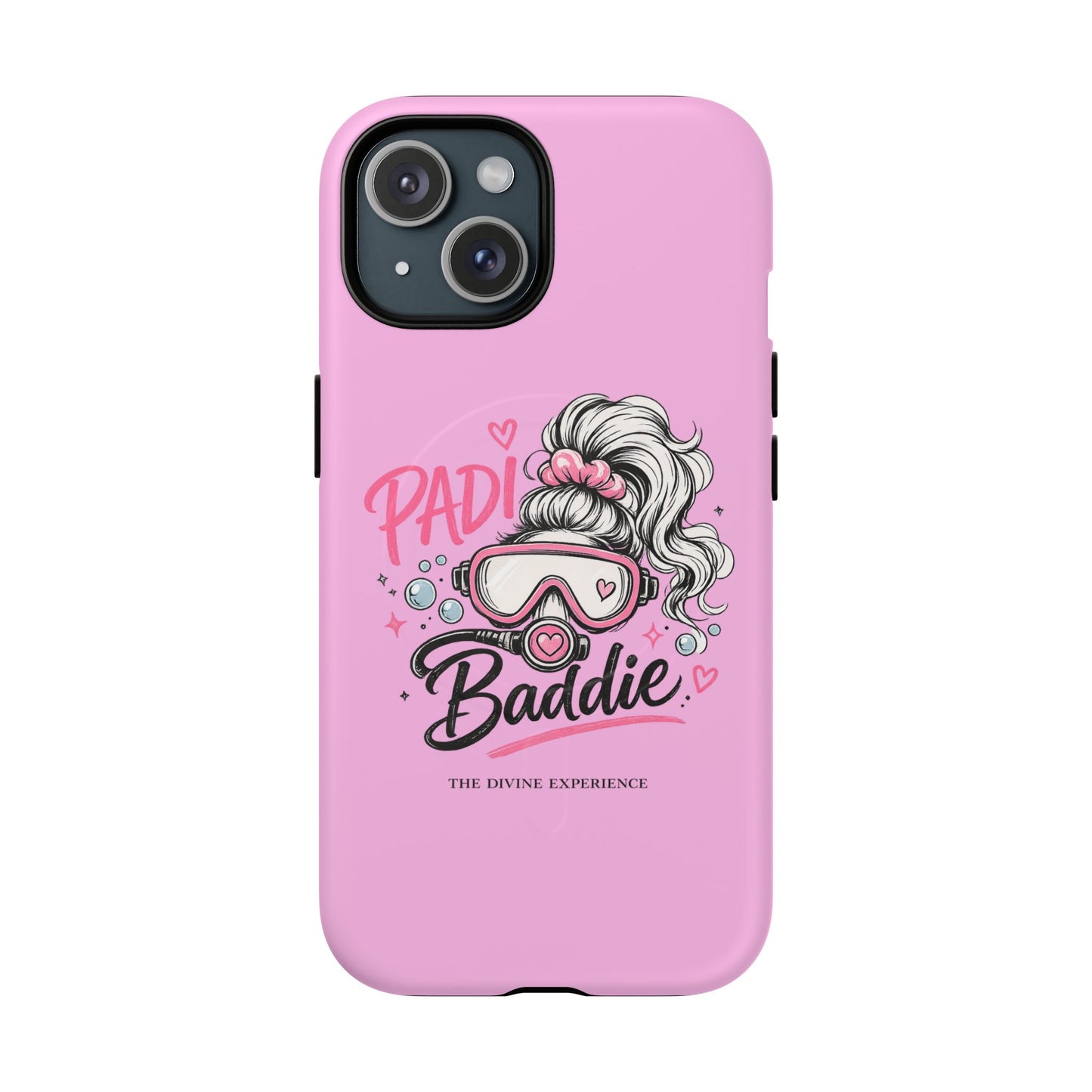 Pink PADI BADDIE Tough Magnetic Phone Case — Cute Scuba Diver Girl Design