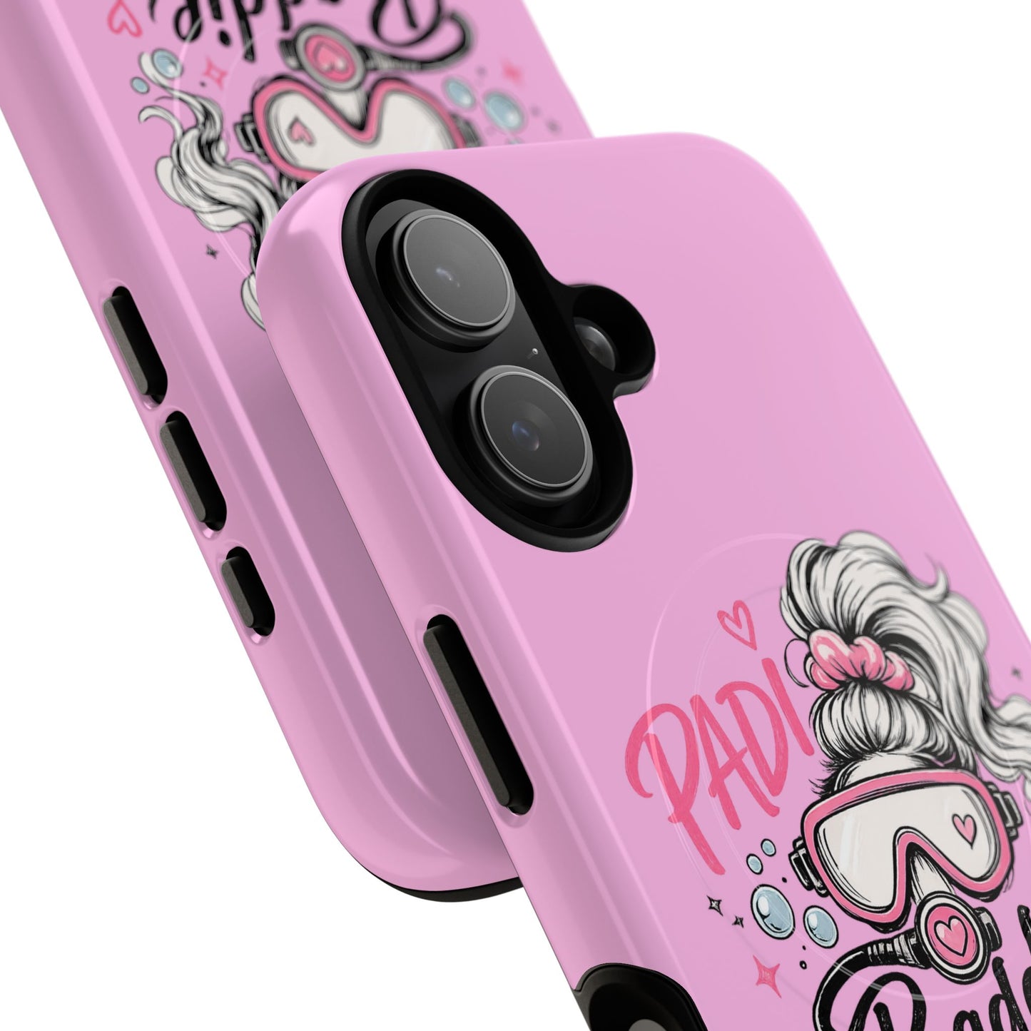 Pink PADI BADDIE Tough Magnetic Phone Case — Cute Scuba Diver Girl Design