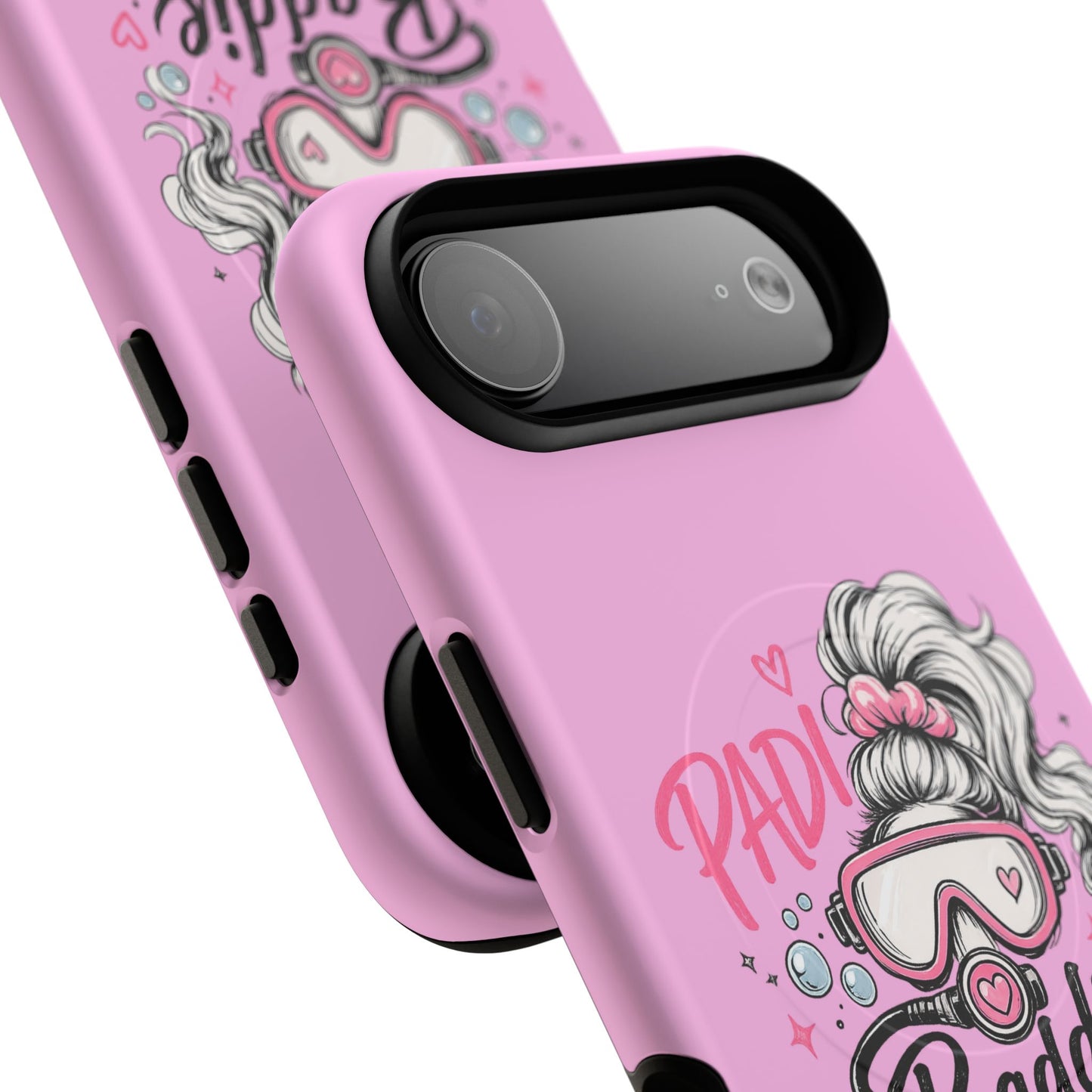 Pink PADI BADDIE Tough Magnetic Phone Case — Cute Scuba Diver Girl Design