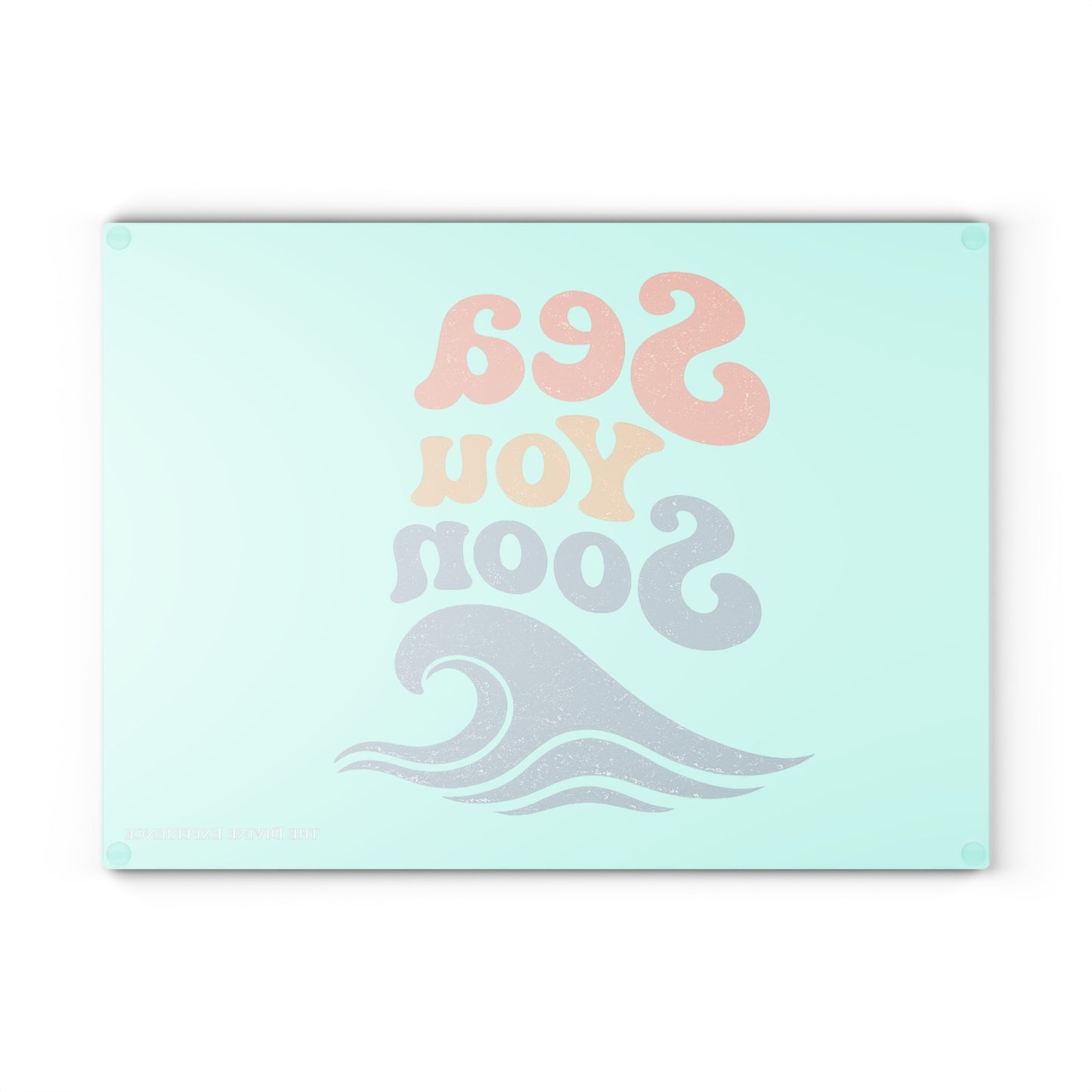 SEA YOU SOON Glass Cutting Board – Retro Beach Wave Kitchen Decor