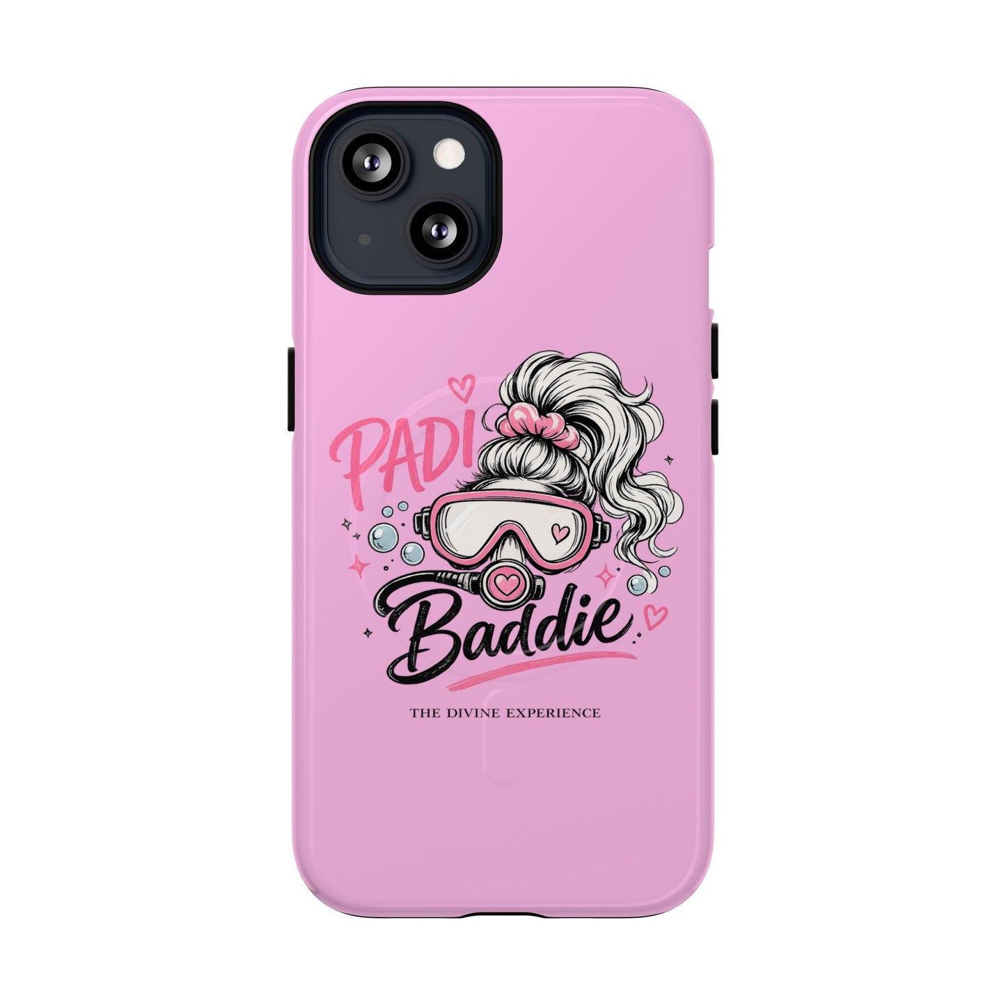 Pink PADI BADDIE Tough Magnetic Phone Case — Cute Scuba Diver Girl Design