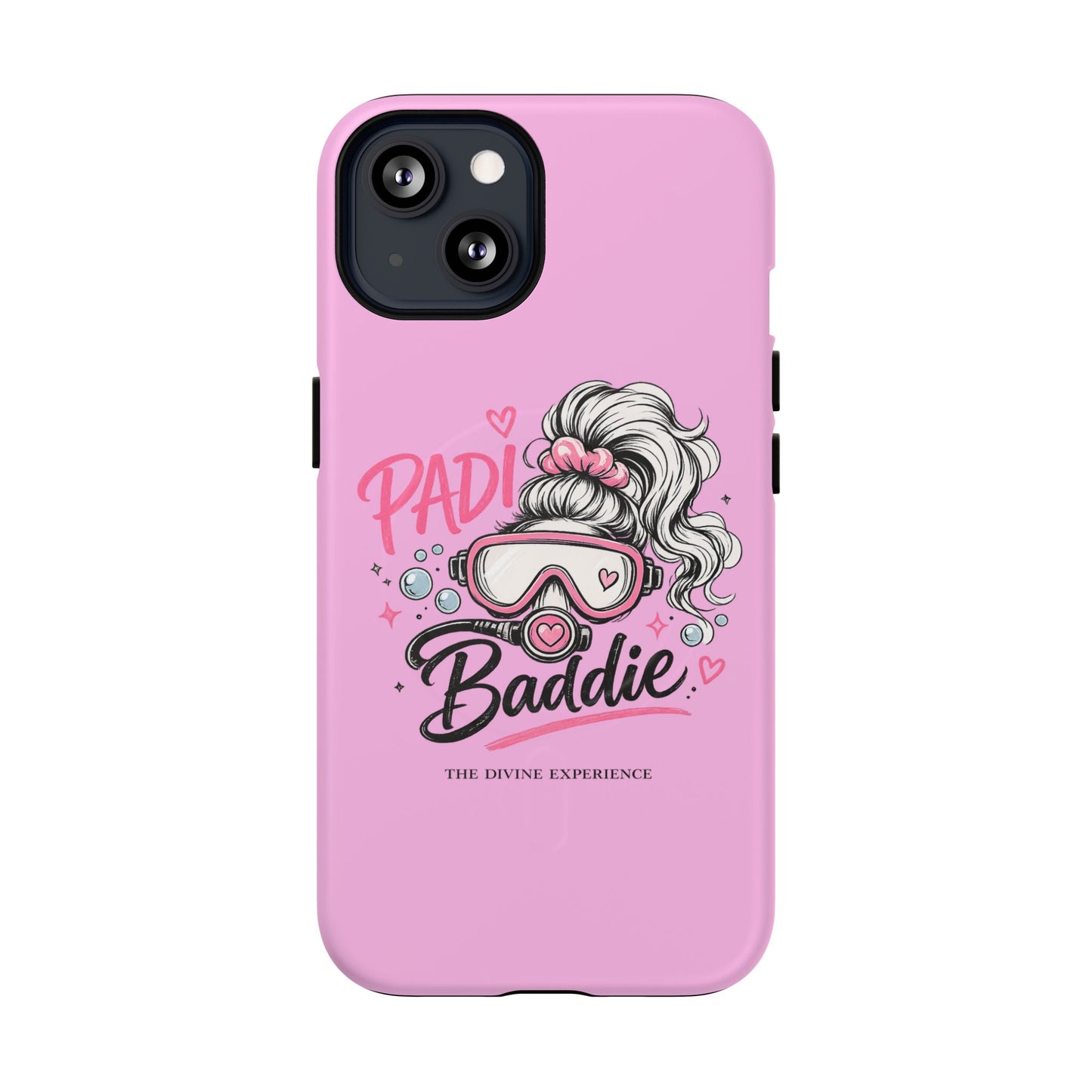 Pink PADI BADDIE Tough Magnetic Phone Case — Cute Scuba Diver Girl Design