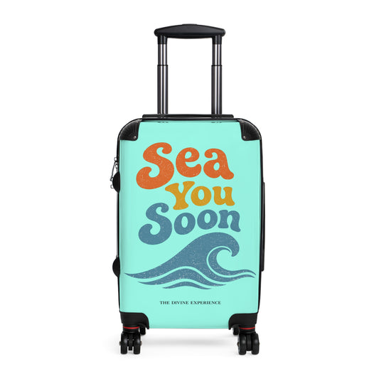 SEA YOU SOON Suitcase – Retro Beach Wave Carry-On Travel Luggage