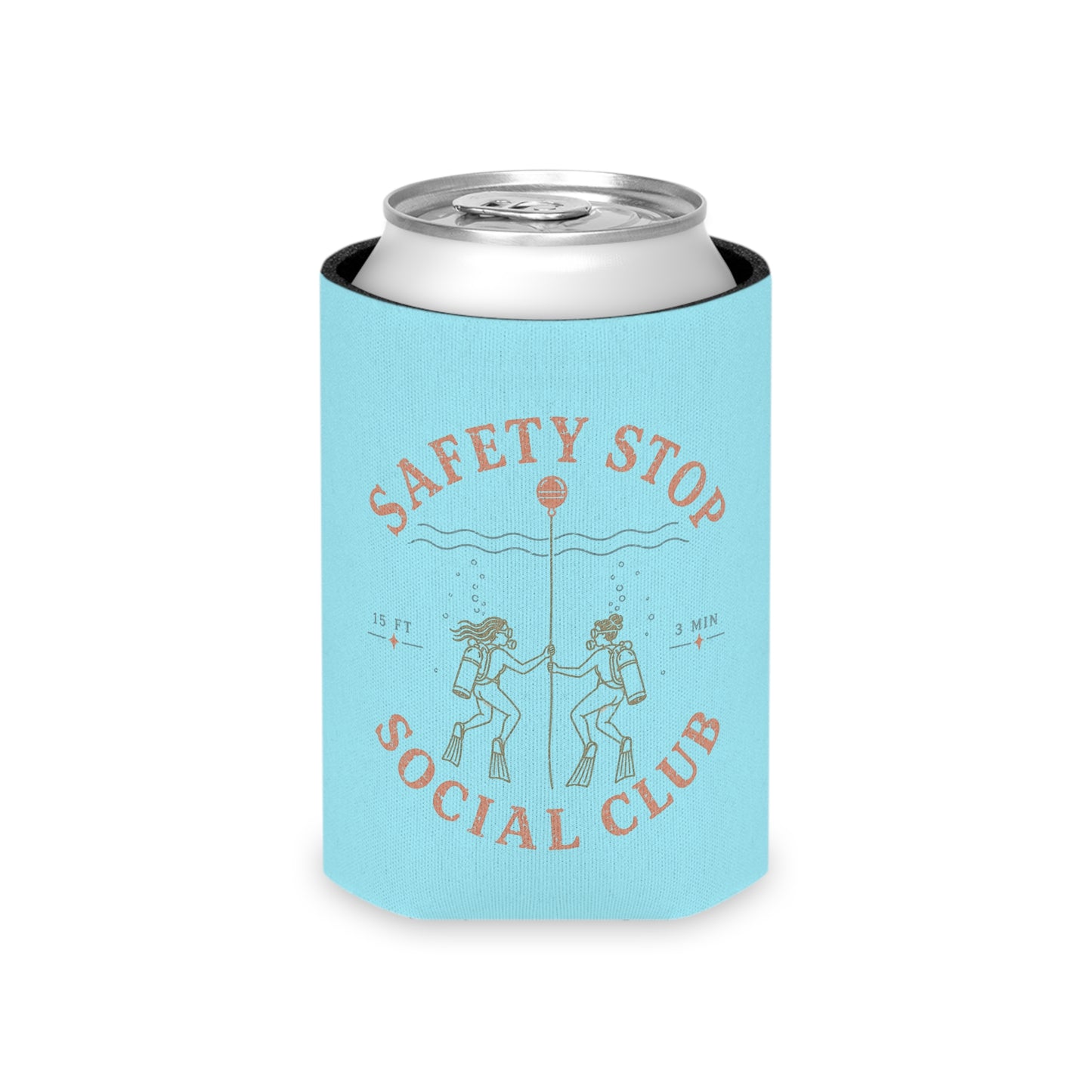 SAFETY STOP SOCIAL CLUB Can Cooler – Scuba Divers Drink Koozie