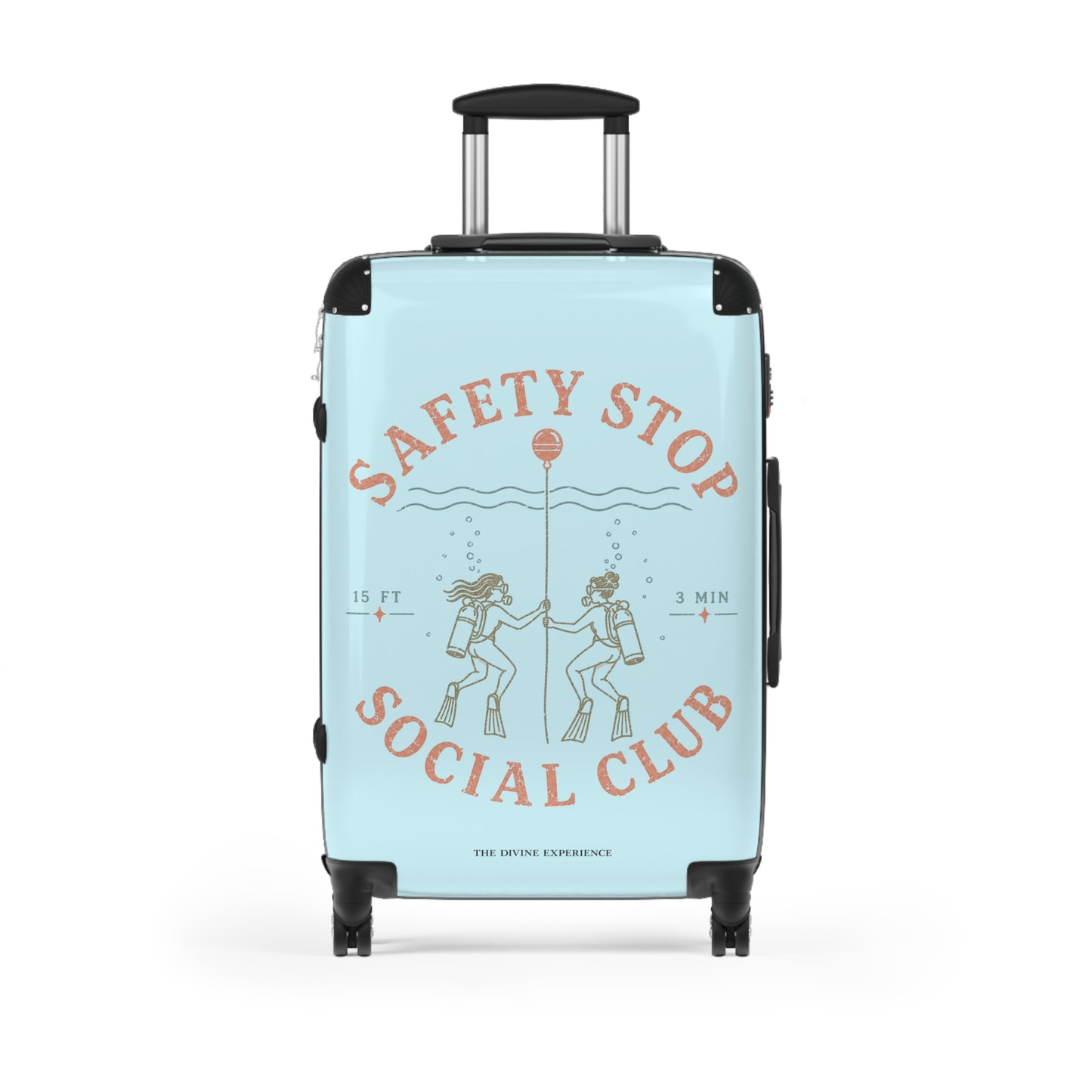 SAFETY STOP SOCIAL CLUB Carry-On Suitcase — Retro Dive-Themed Scuba Travel Luggage