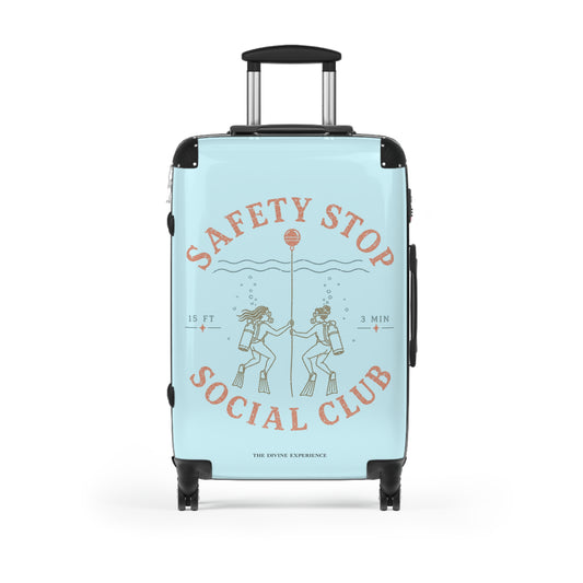 SAFETY STOP SOCIAL CLUB Carry-On Suitcase — Retro Dive-Themed Scuba Travel Luggage