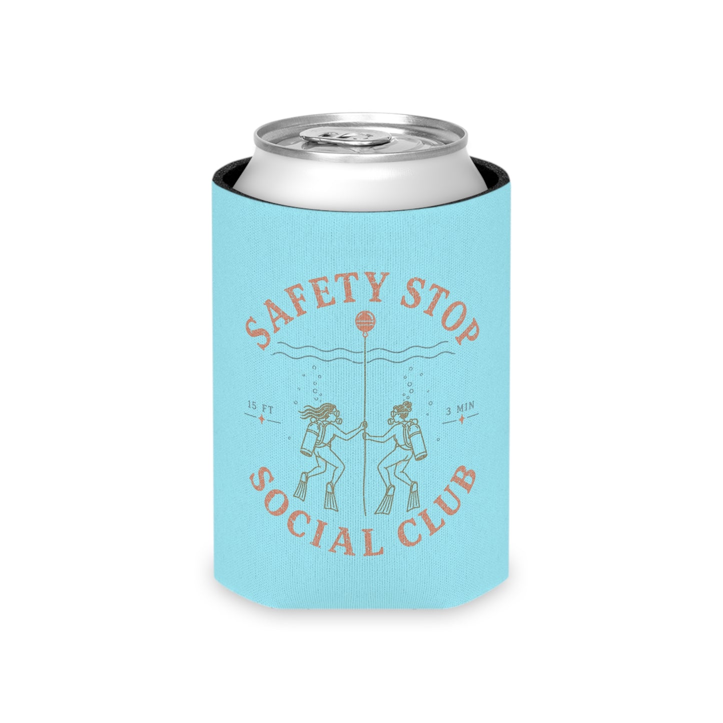SAFETY STOP SOCIAL CLUB Can Cooler – Scuba Divers Drink Koozie