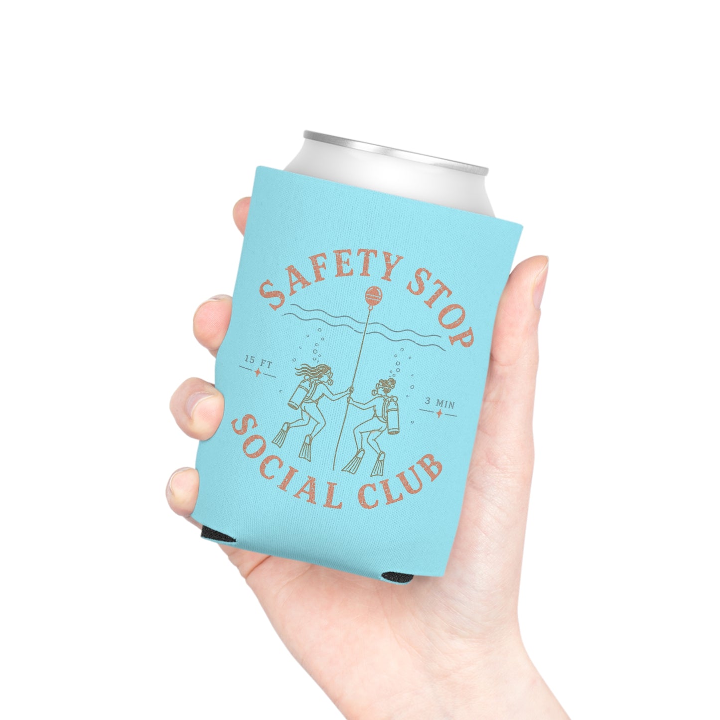 SAFETY STOP SOCIAL CLUB Can Cooler – Scuba Divers Drink Koozie