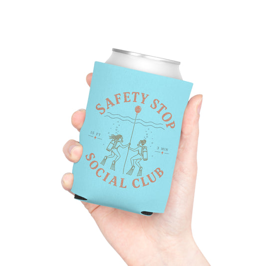SAFETY STOP SOCIAL CLUB Can Cooler – Scuba Divers Drink Koozie