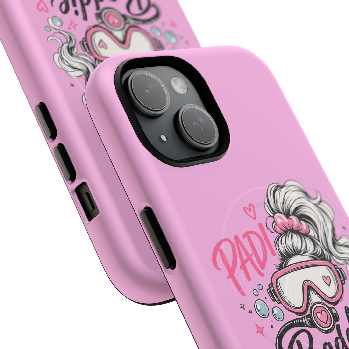 Pink PADI BADDIE Tough Magnetic Phone Case — Cute Scuba Diver Girl Design