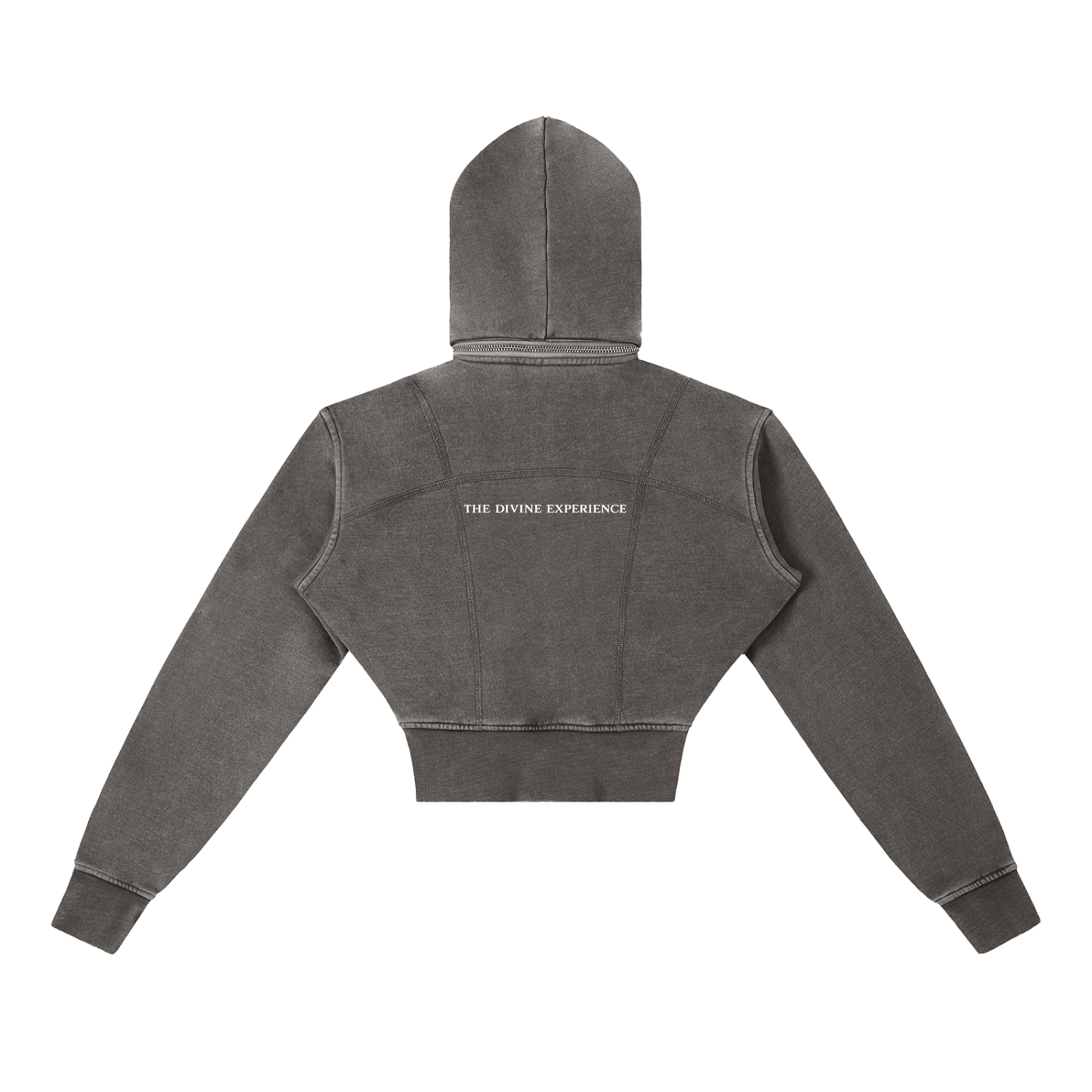 DIVINE EXPERIENCE Vintage Washed Cropped Fleece ZIP Hoodie