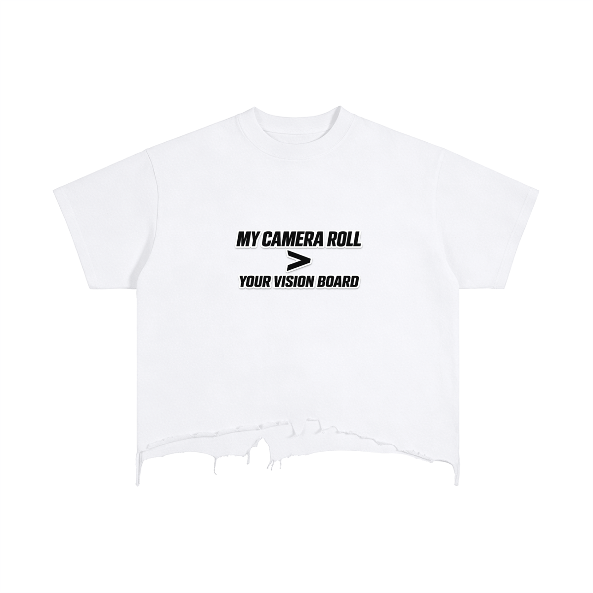 VISION BOARD Vintage Wash Boxy Distressed Hem T-Shirt
