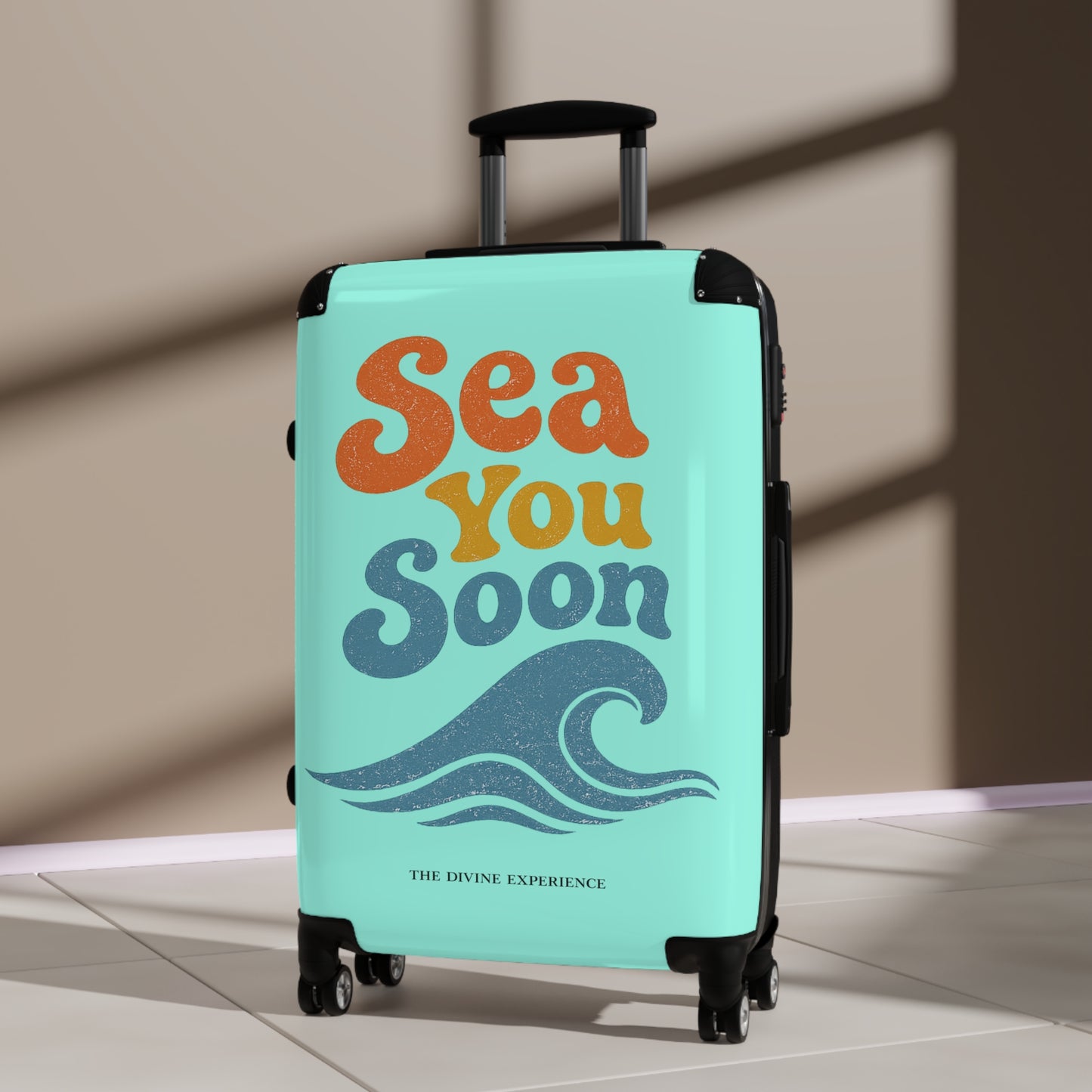 SEA YOU SOON Suitcase – Retro Beach Wave Carry-On Travel Luggage