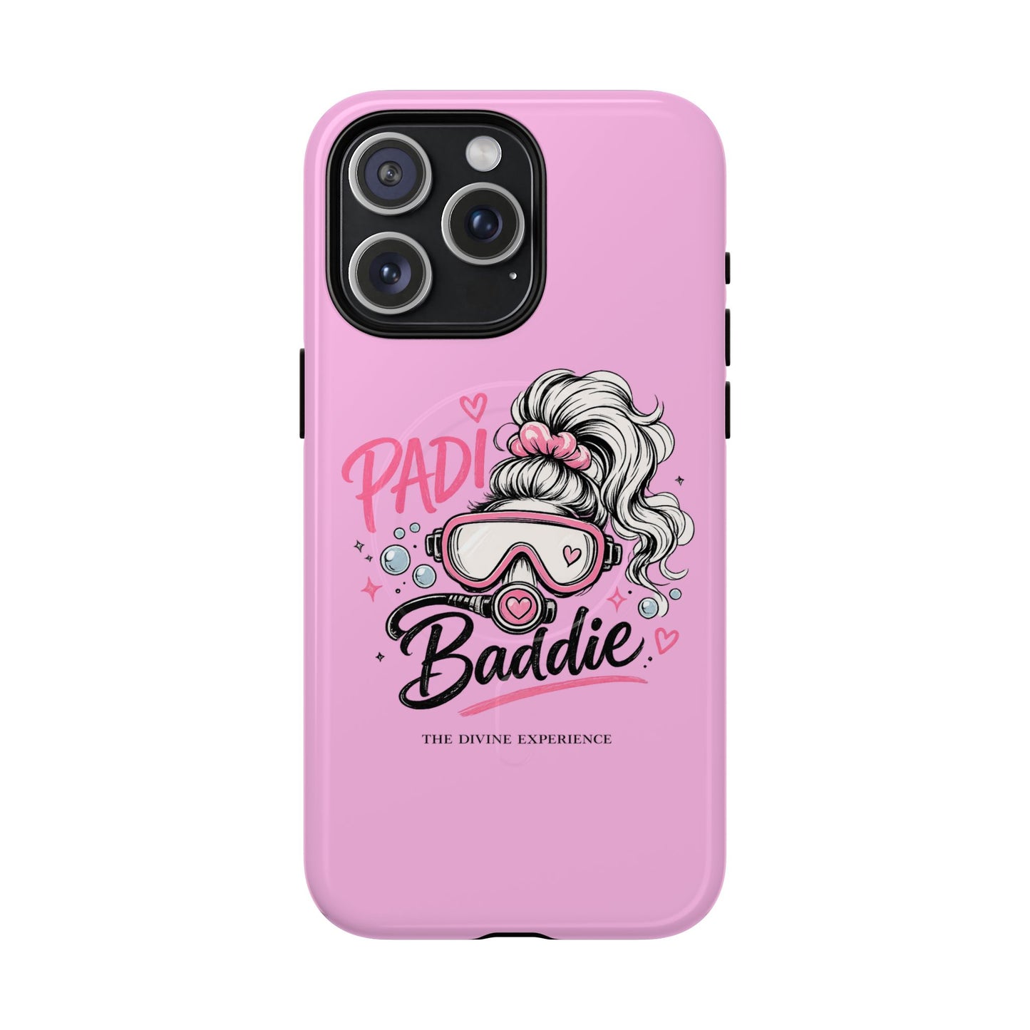 Pink PADI BADDIE Tough Magnetic Phone Case — Cute Scuba Diver Girl Design