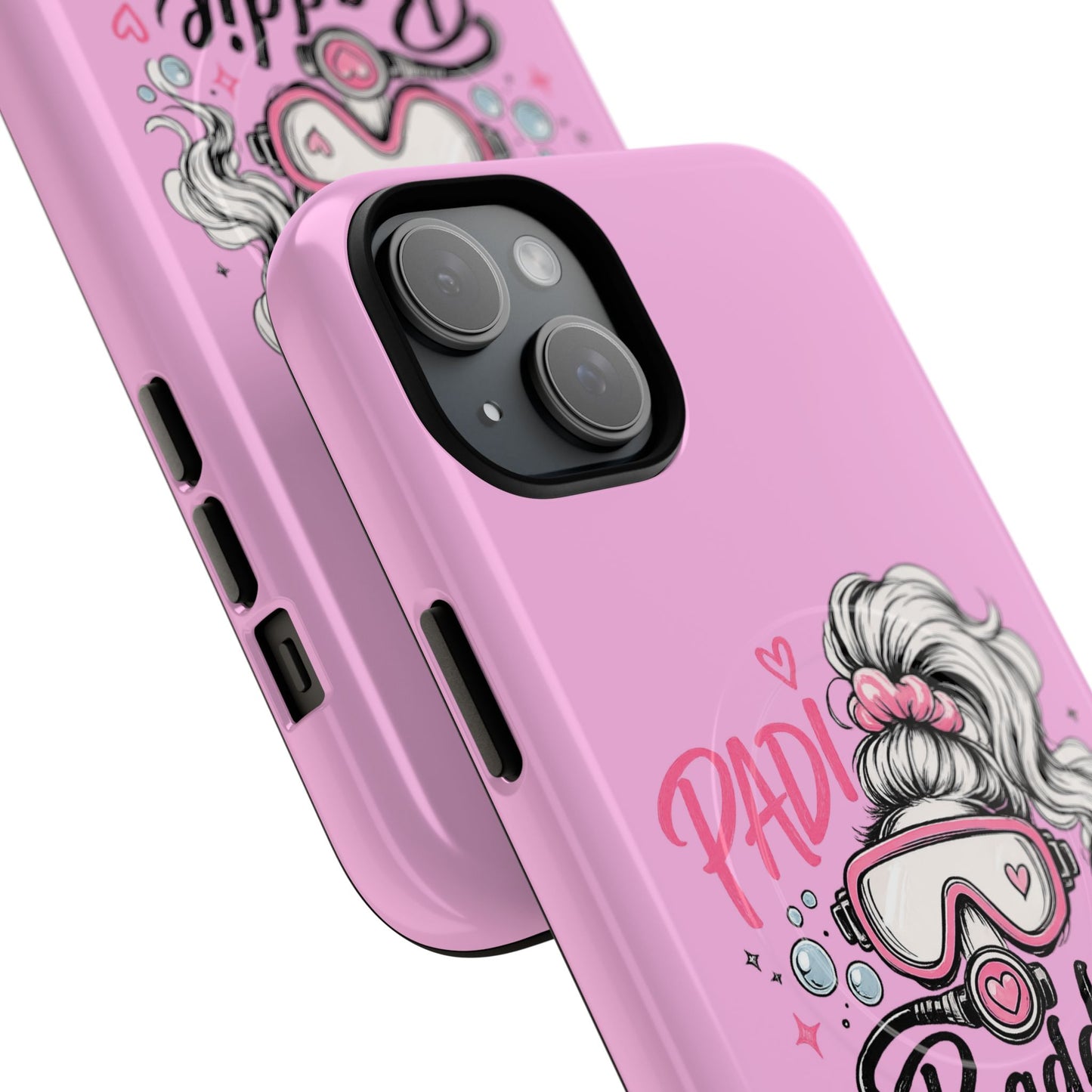 Pink PADI BADDIE Tough Magnetic Phone Case — Cute Scuba Diver Girl Design