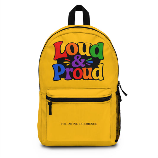 LOUD & PROUD LGBTQ Yellow Backpack — Vibrant Rainbow Statement Bag