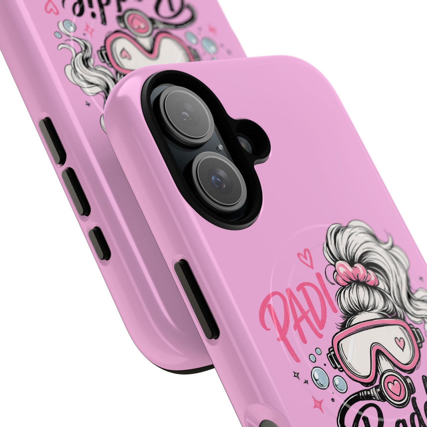 Pink PADI BADDIE Tough Magnetic Phone Case — Cute Scuba Diver Girl Design