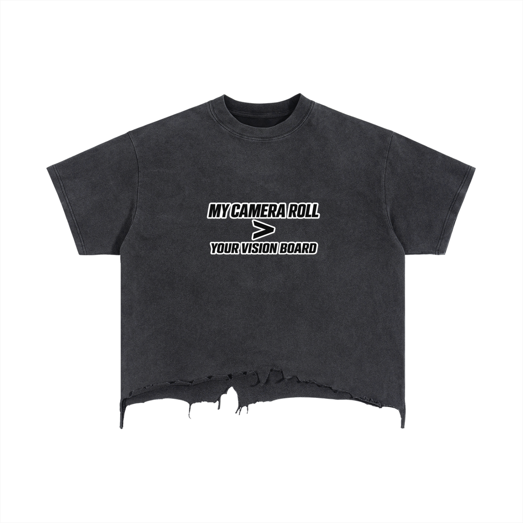 VISION BOARD Vintage Wash Boxy Distressed Hem T-Shirt