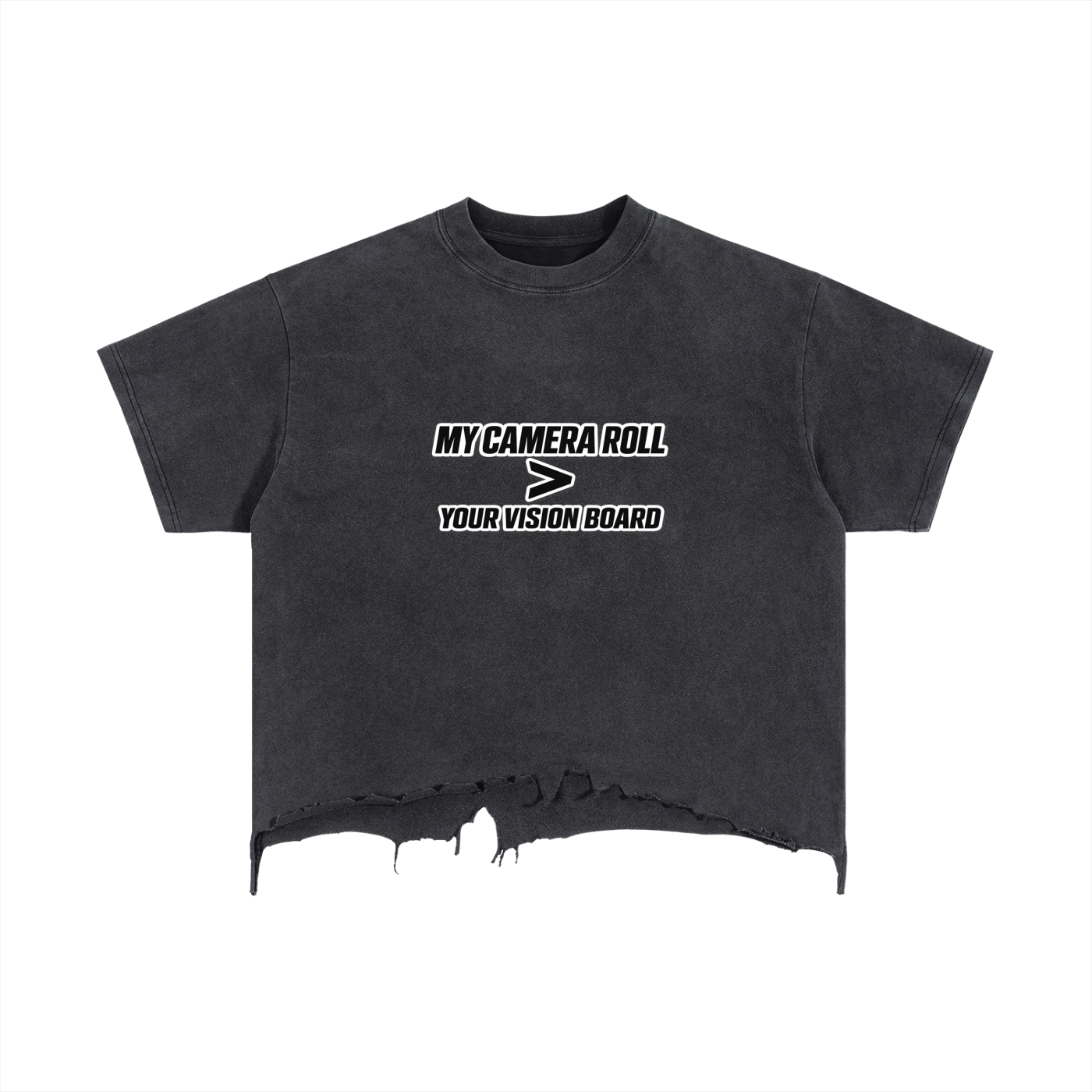 VISION BOARD Vintage Wash Boxy Distressed Hem T-Shirt