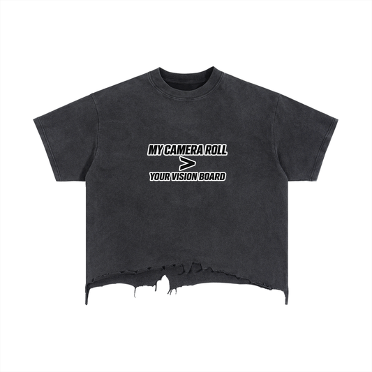VISION BOARD Vintage Wash Boxy Distressed Hem T-Shirt